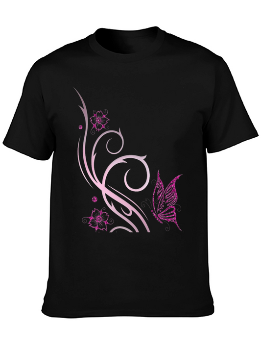Butterfly Floral Graphic Black T-Shirt