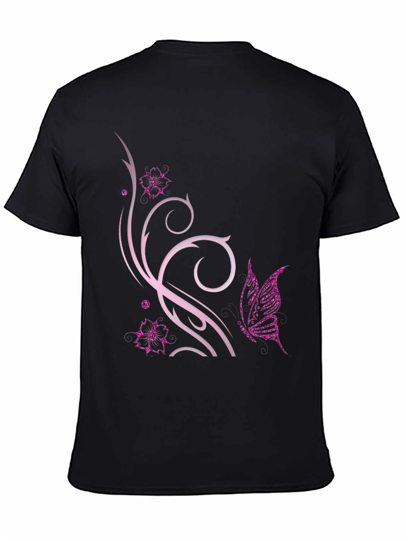 Butterfly Floral Graphic Black T-Shirt