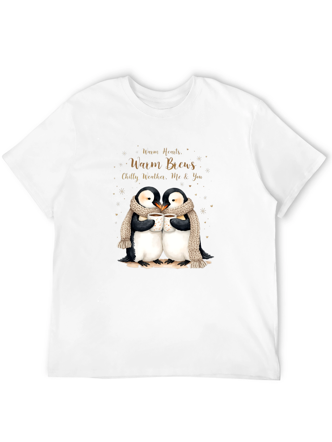 Penguin Love Black T-Shirt Warm Hearts Brews