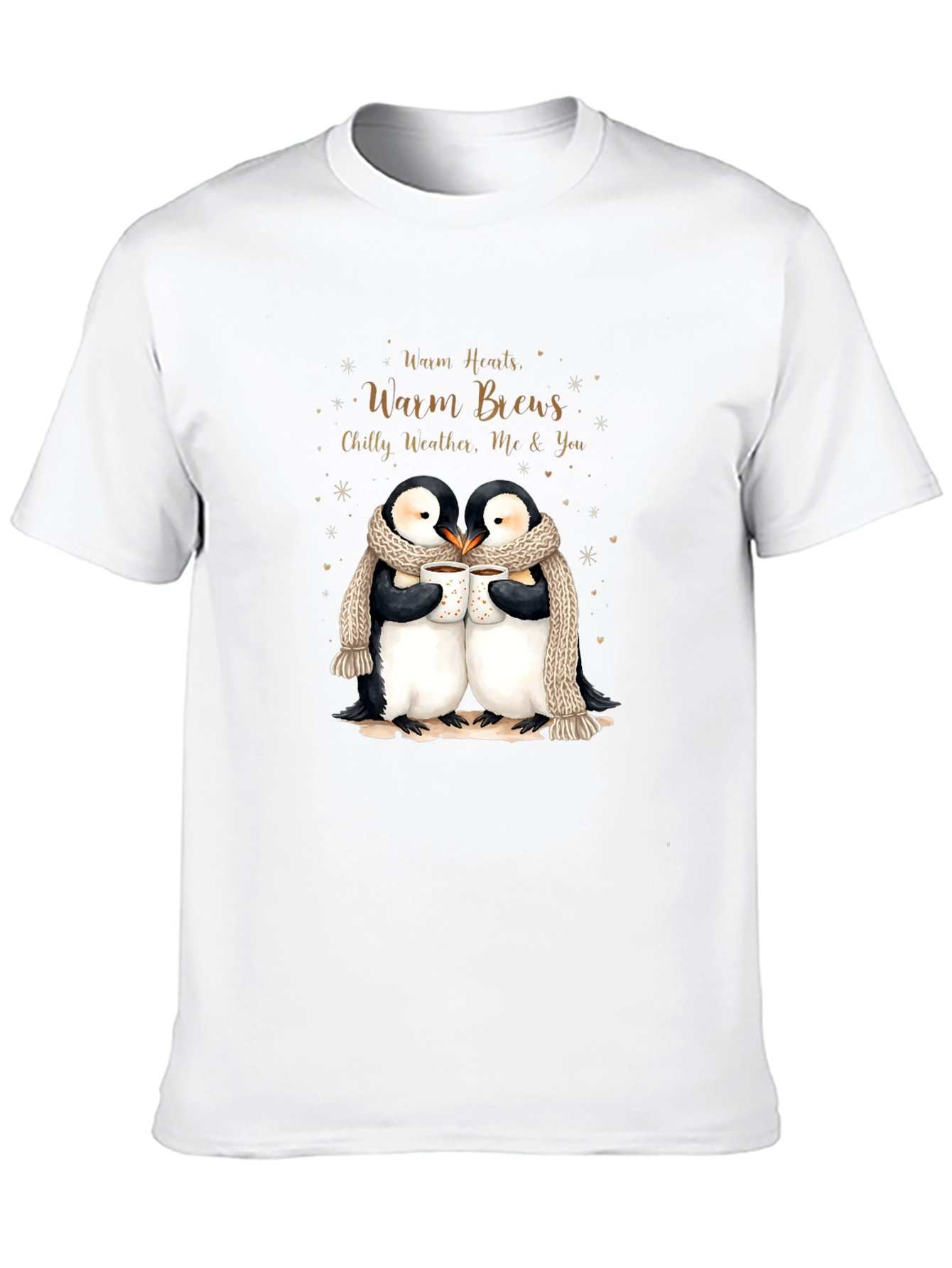 Penguin Love Black T-Shirt Warm Hearts Brews