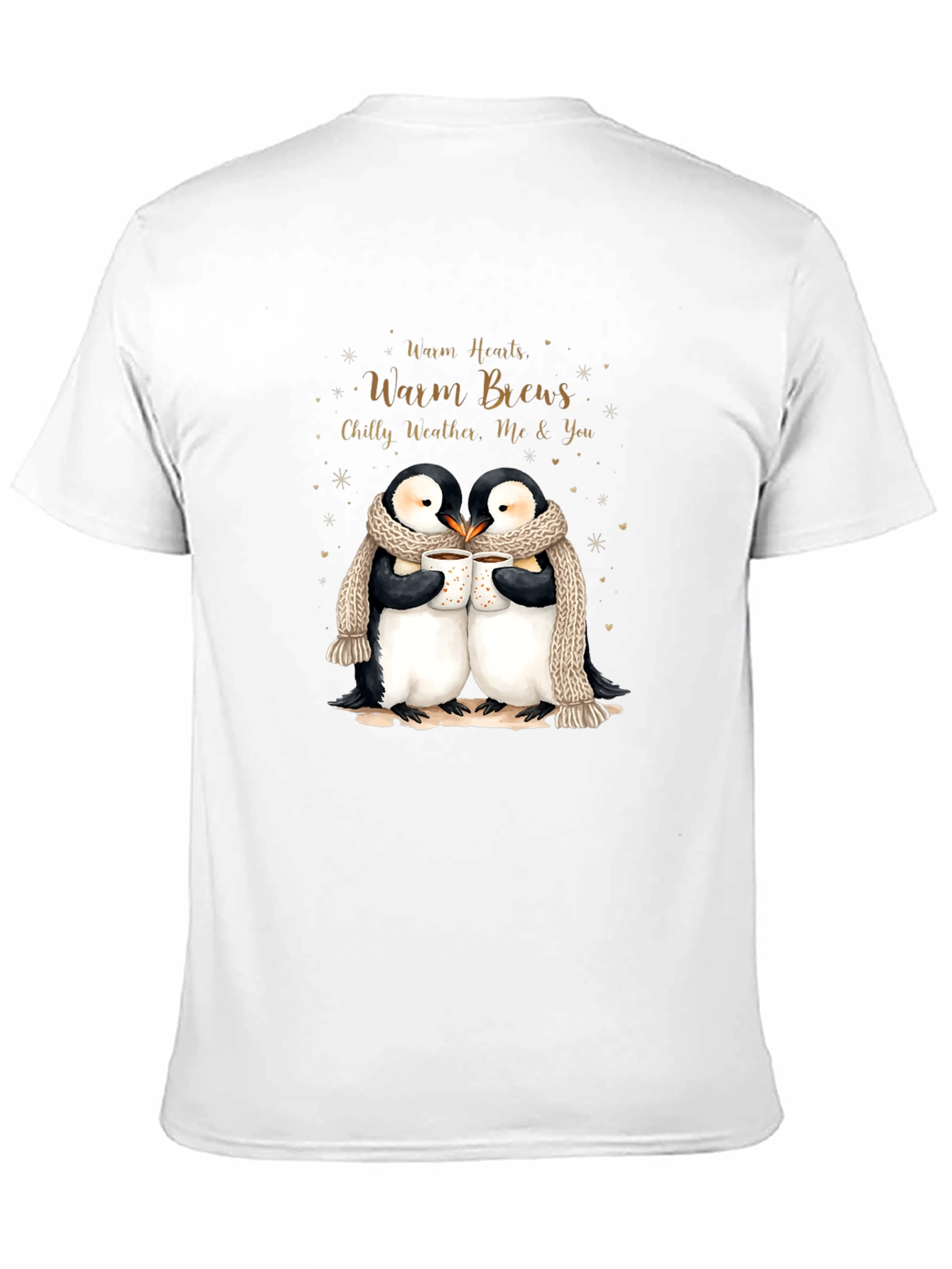 Penguin Love Black T-Shirt Warm Hearts Brews