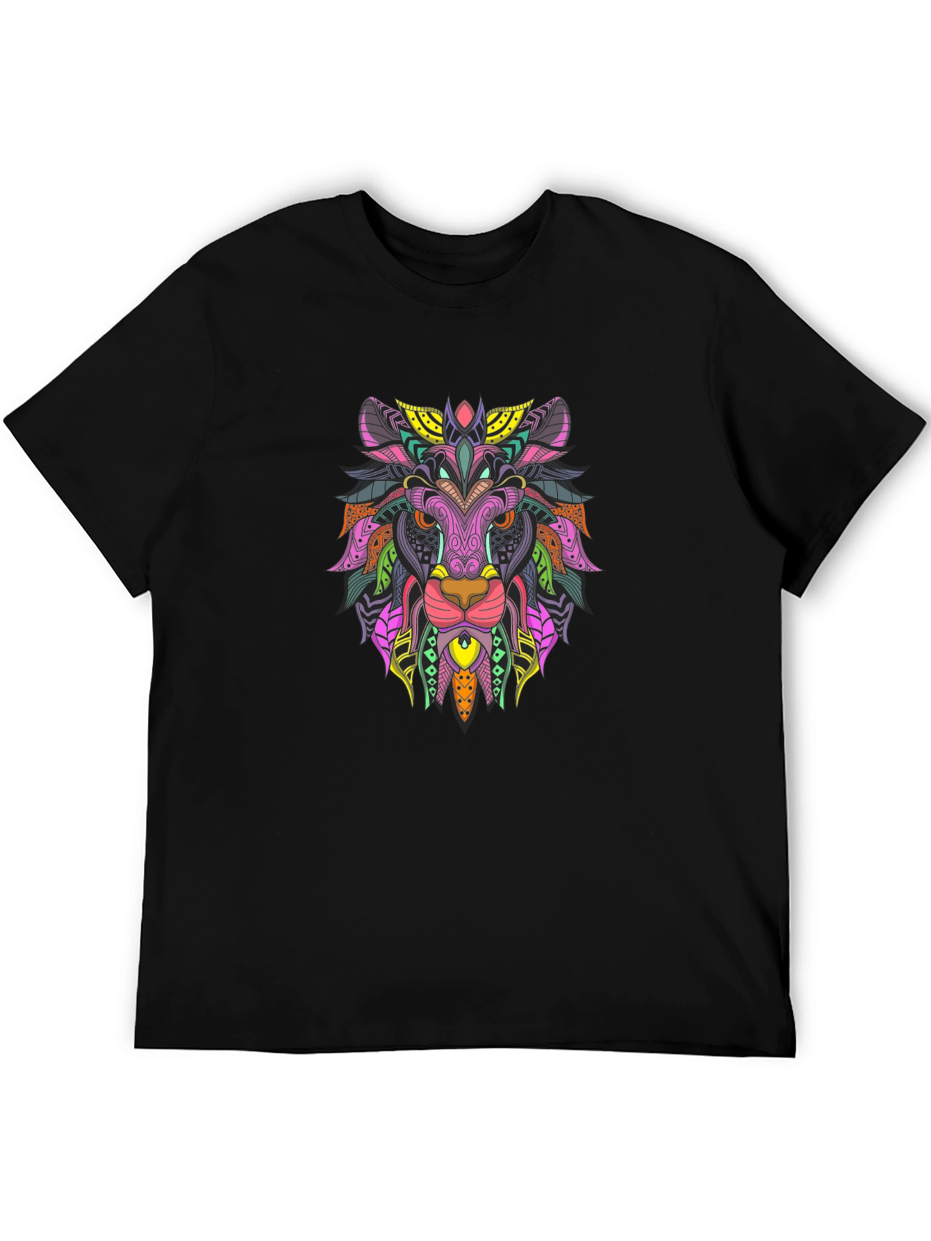 Vibrant Lion Graphic Tee - Mens Black T-Shirt