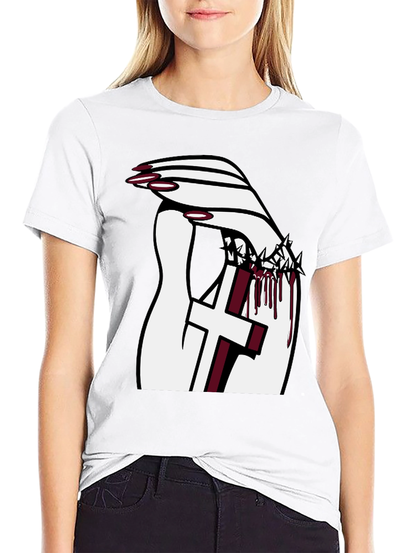 Hand Holding Cross Graphic Tee - Black