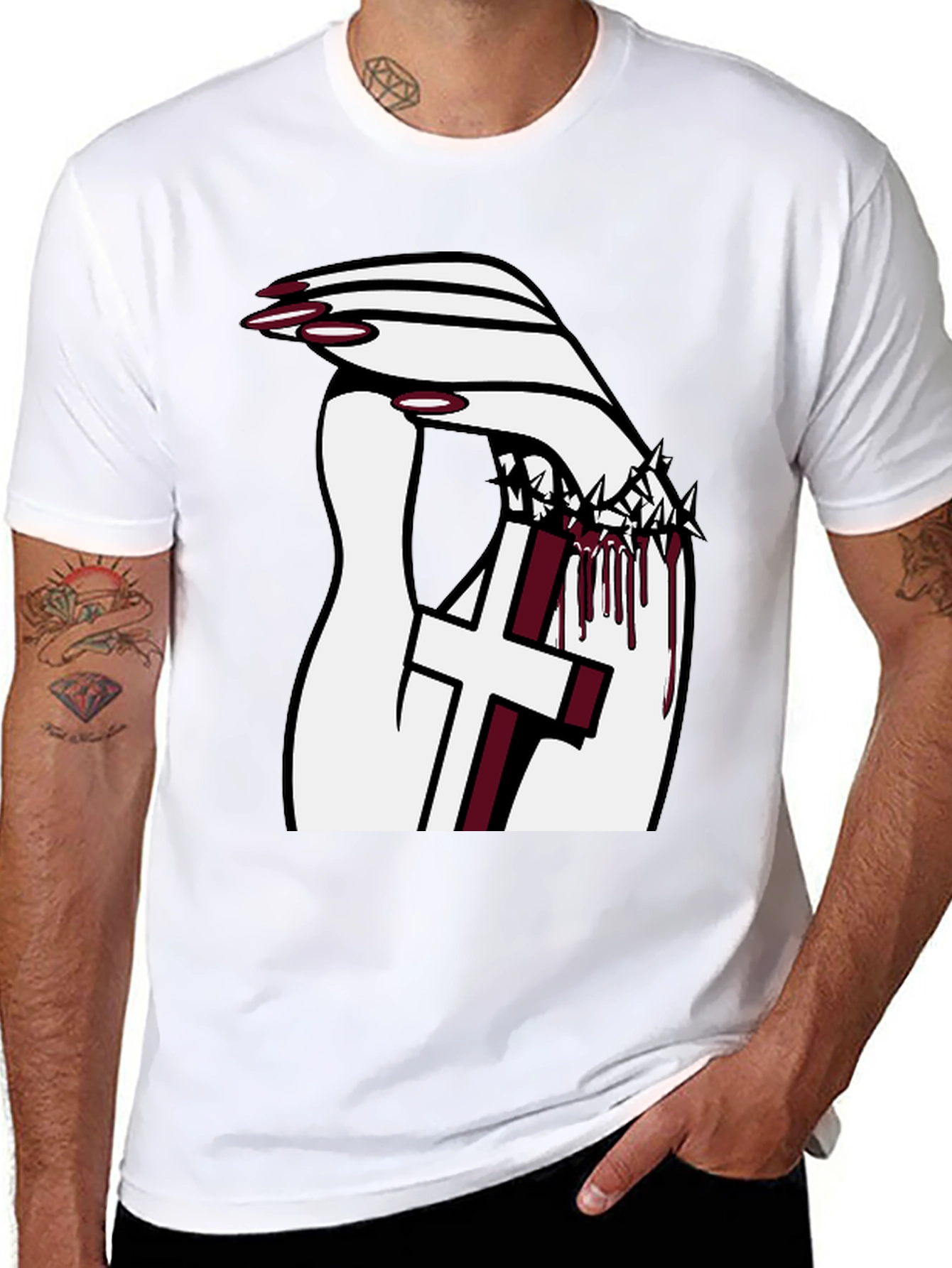 Hand Holding Cross Graphic Tee - Black