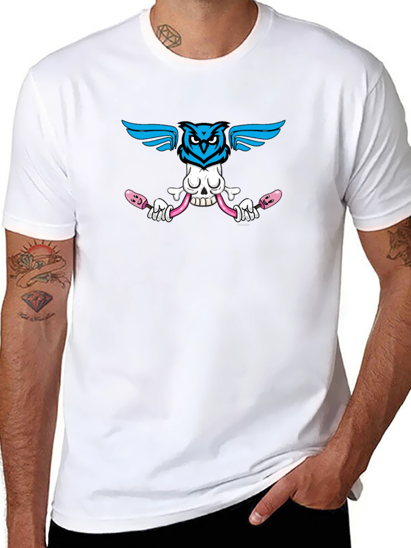 Skull Owl Graphic Print Black T-Shirt