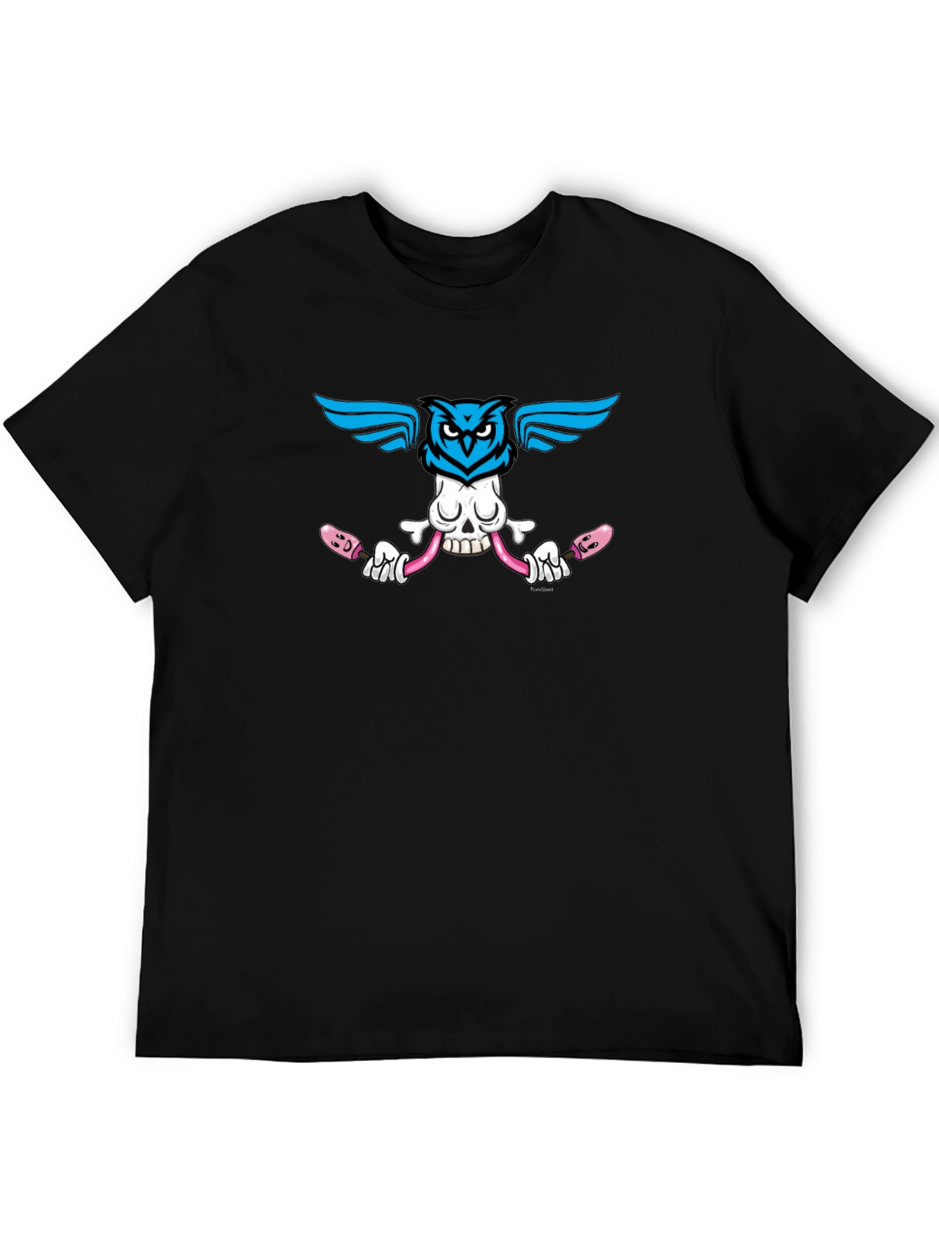 Skull Owl Graphic Print Black T-Shirt