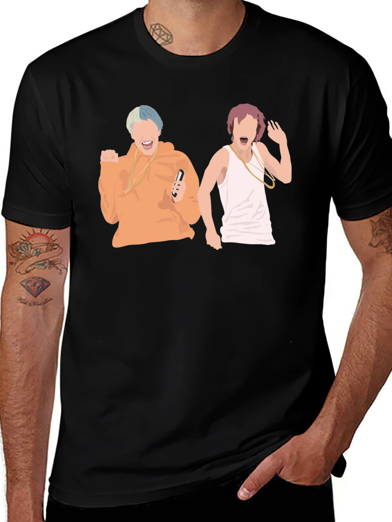 Black T-Shirt with Illustrated Music Band Design