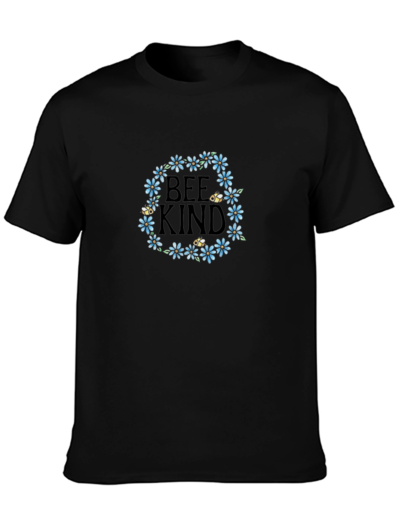 Bee Kind Floral Wreath Black T-Shirt