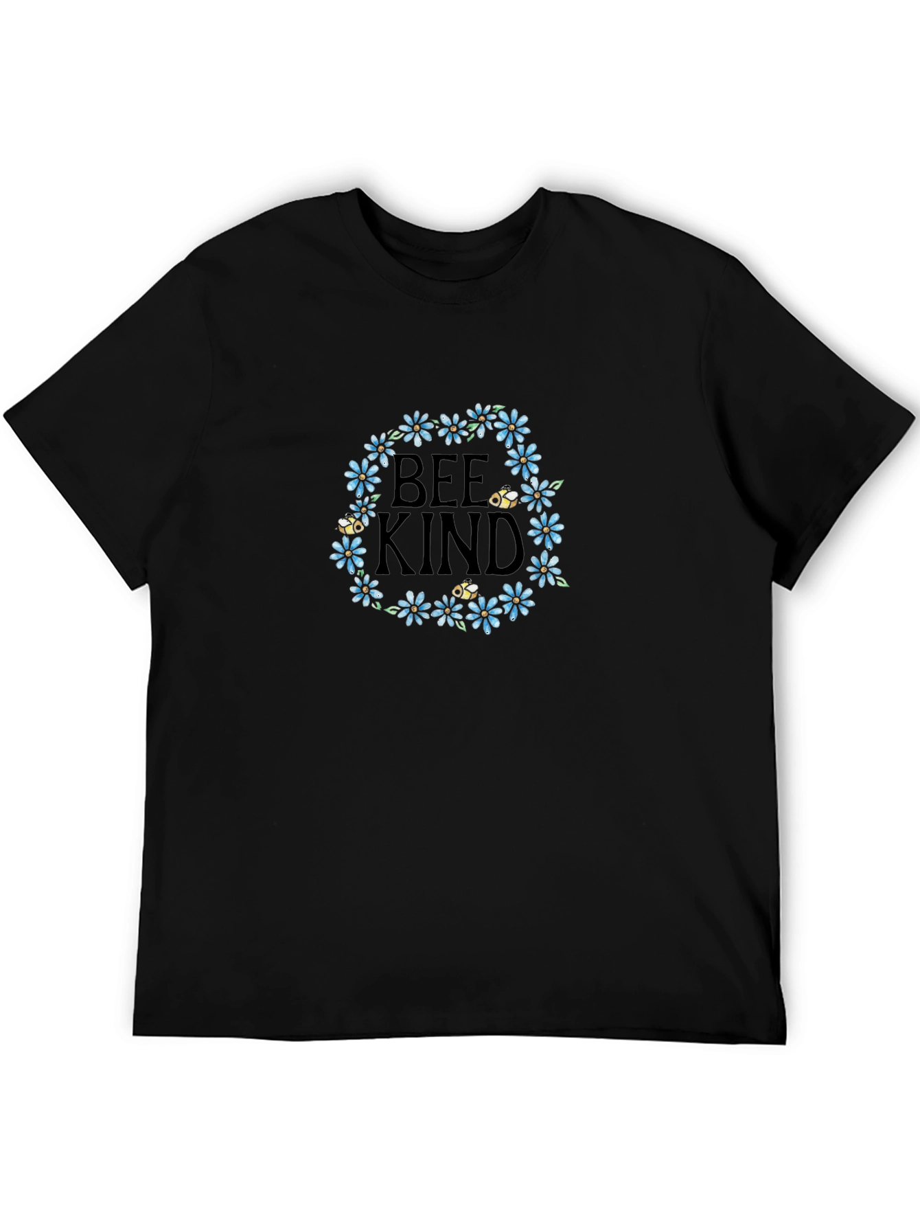 Bee Kind Floral Wreath Black T-Shirt
