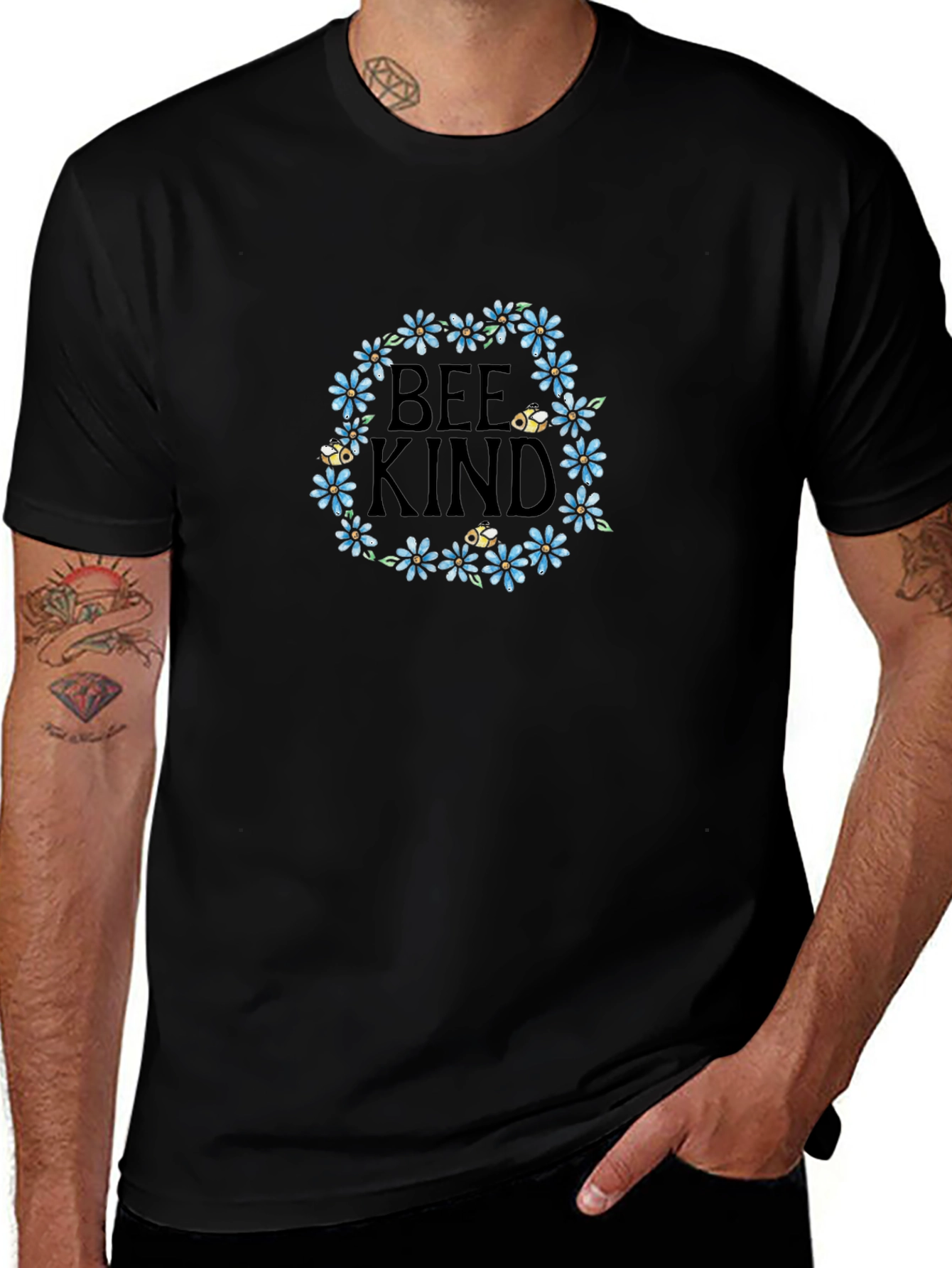 Bee Kind Floral Wreath Black T-Shirt