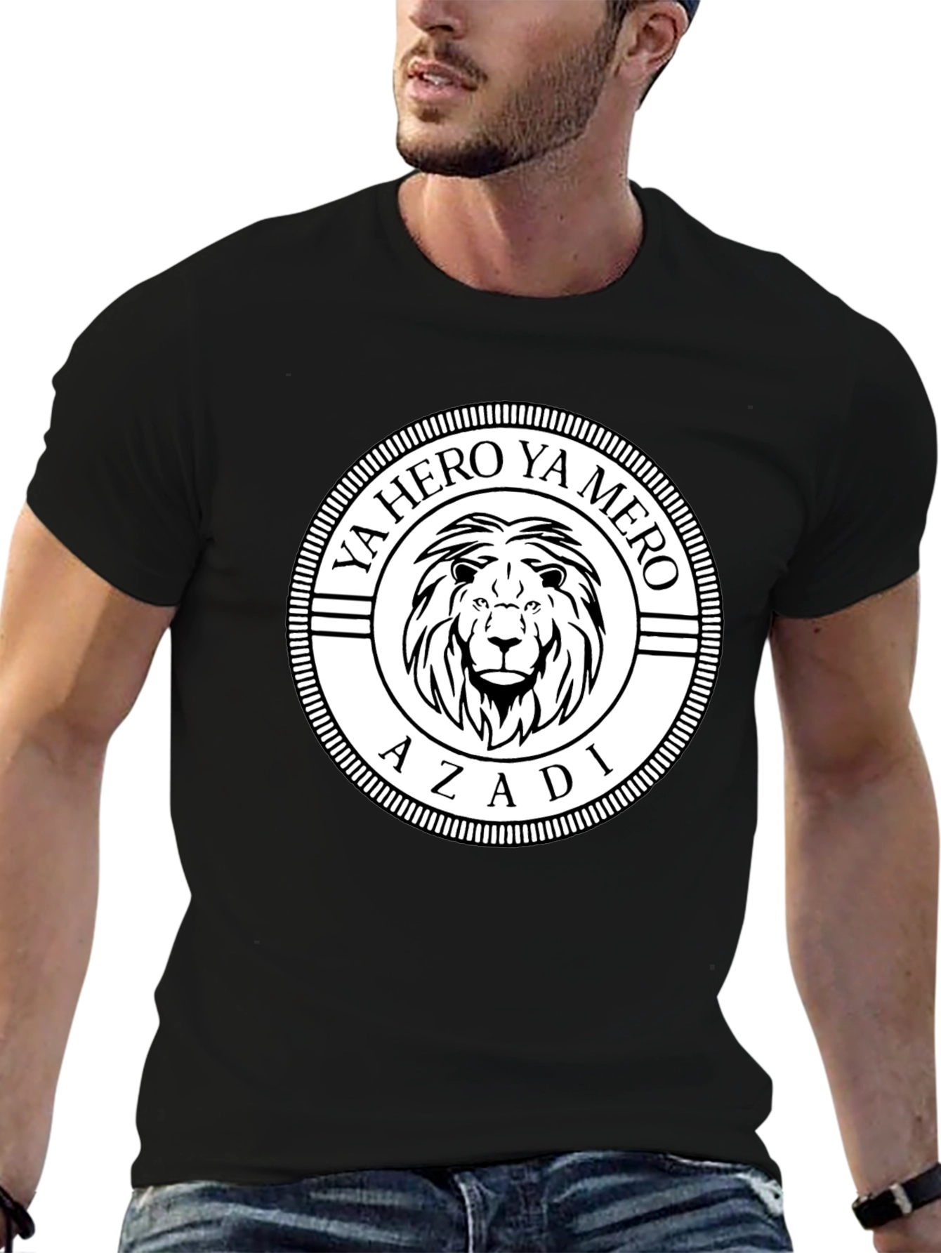 Ya Hero Ya Mero Azadi Lion Graphic Black T-Shirt