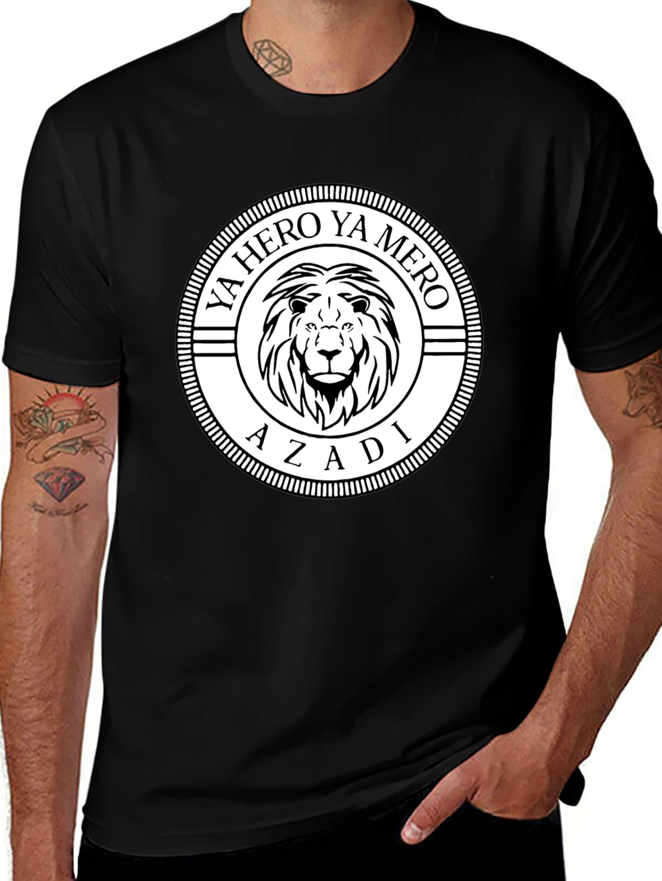 Ya Hero Ya Mero Azadi Lion Graphic Black T-Shirt