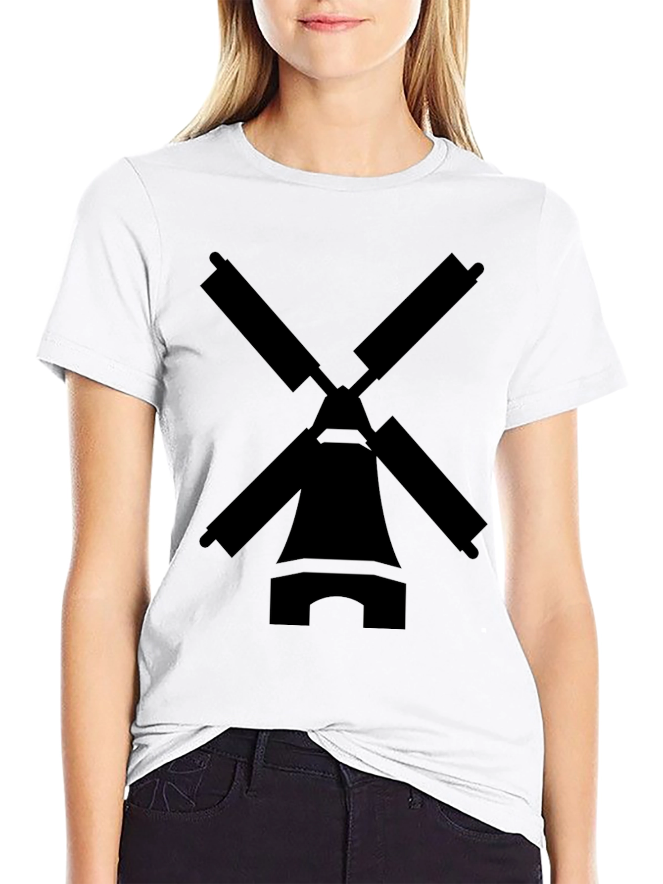 Windmill Graphic Tee - Black Cotton Blend T-Shirt