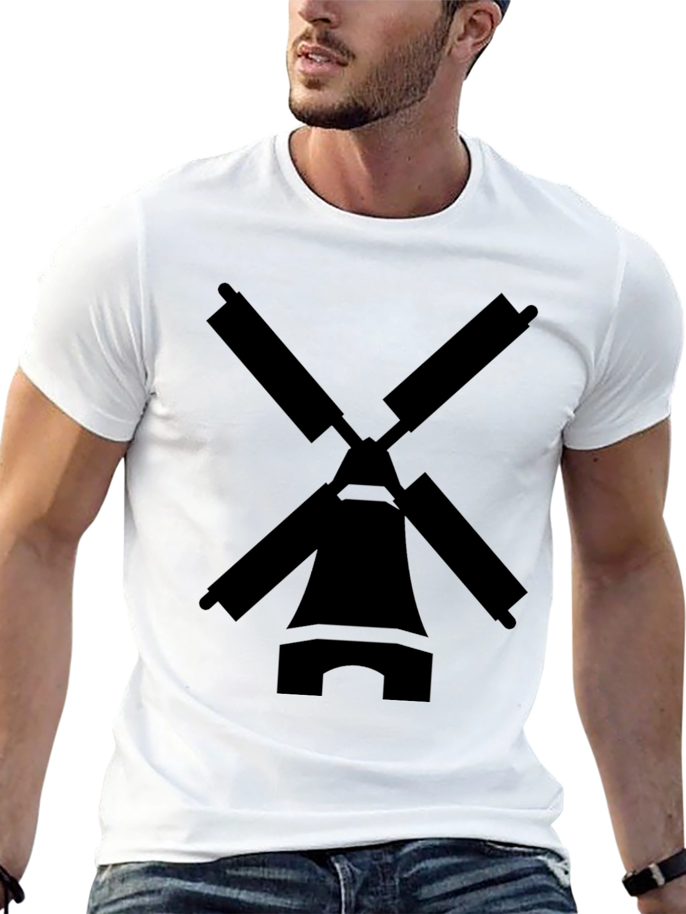 Windmill Graphic Tee - Black Cotton Blend T-Shirt