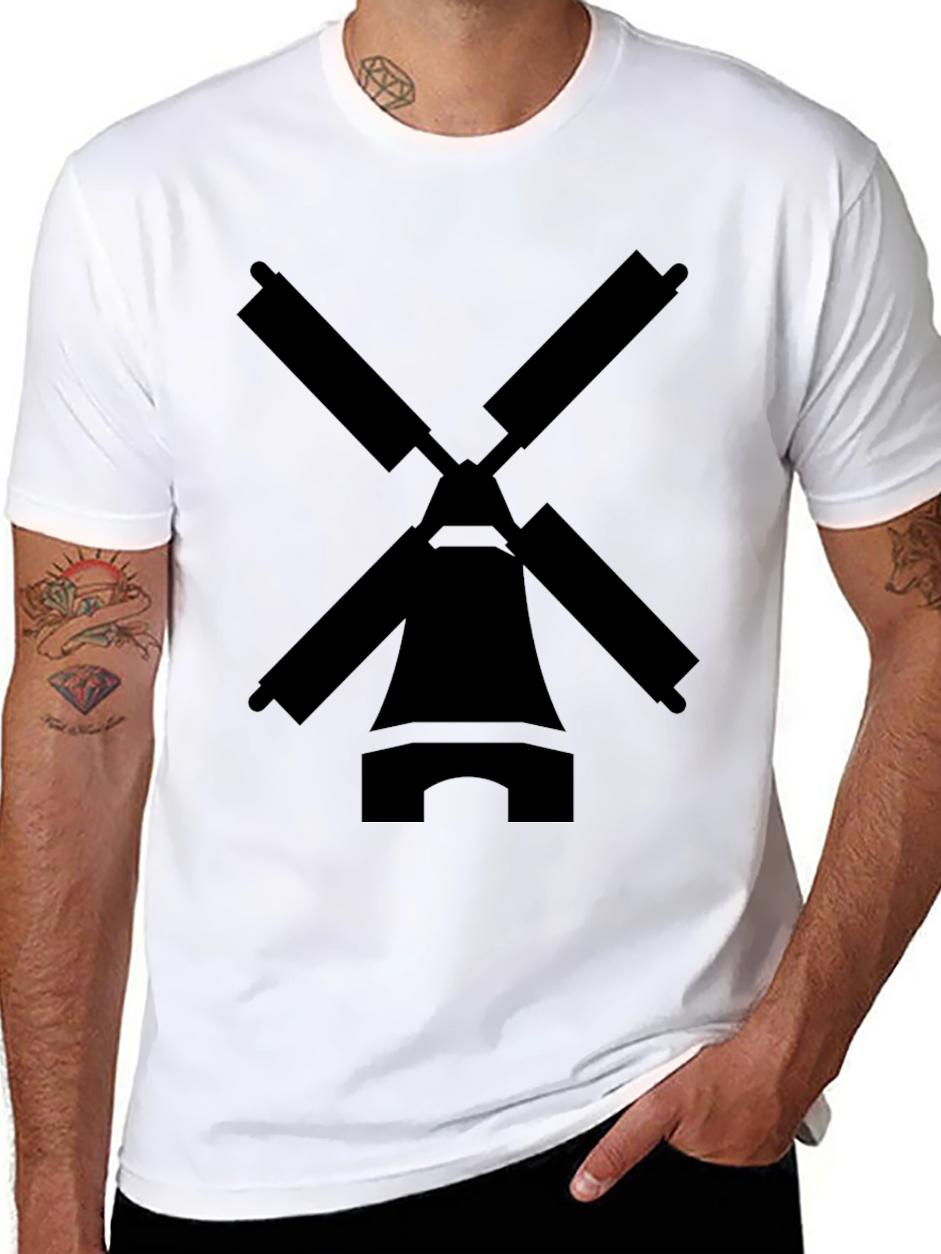 Windmill Graphic Tee - Black Cotton Blend T-Shirt