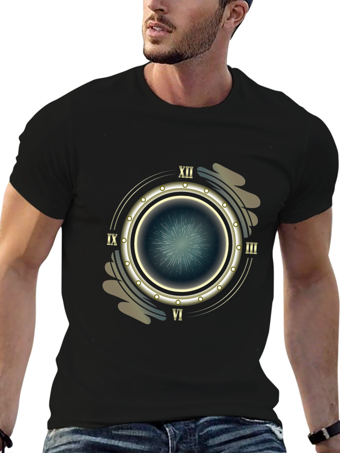 Steampunk Timepiece Graphic Tee - Mens Black T-Shirt