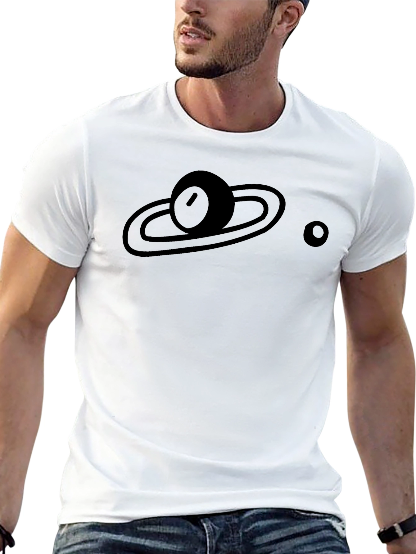 Planet Saturn Graphic Print Black T-Shirt