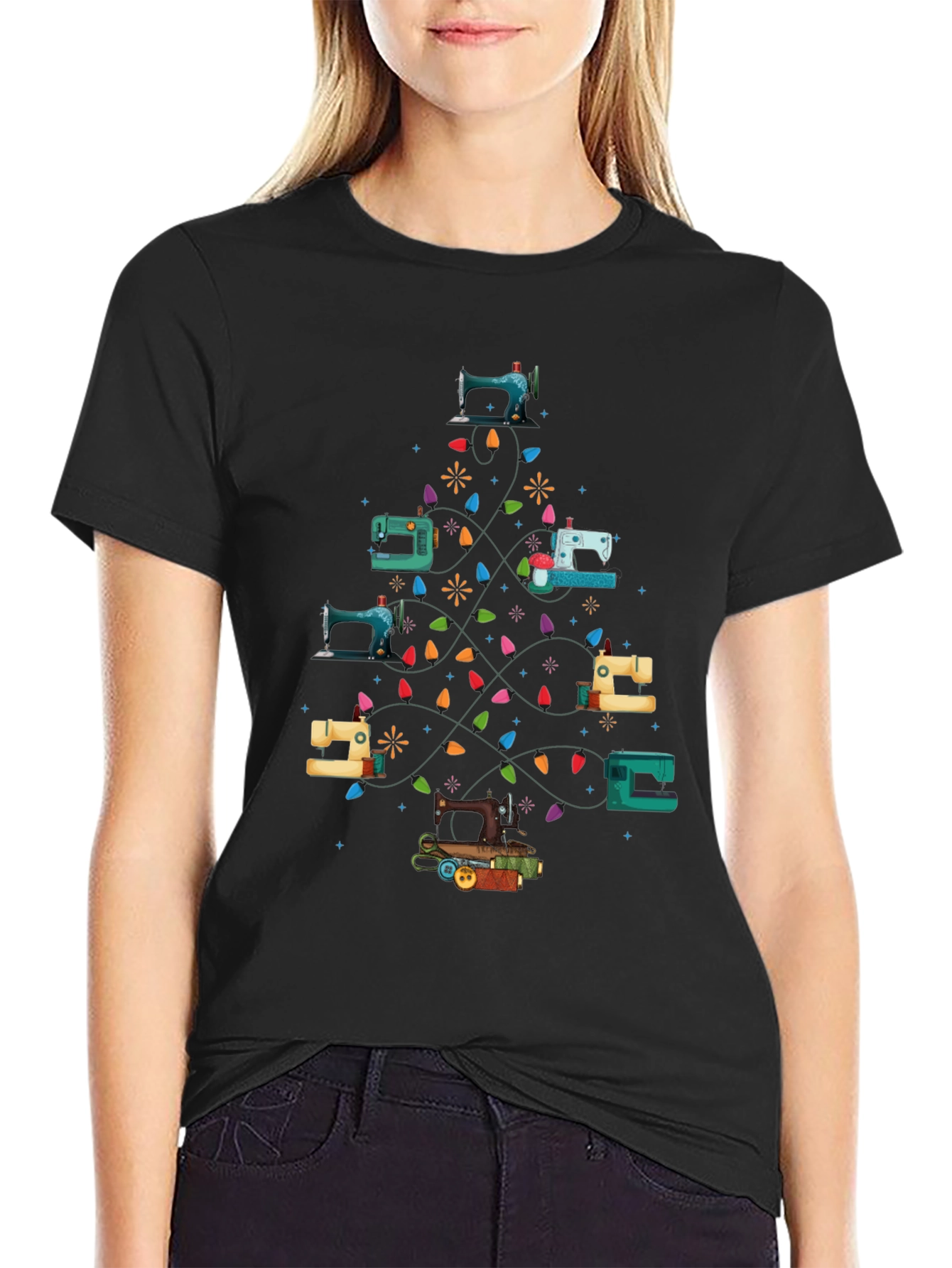 Sewing Machine Christmas Tree T-Shirt