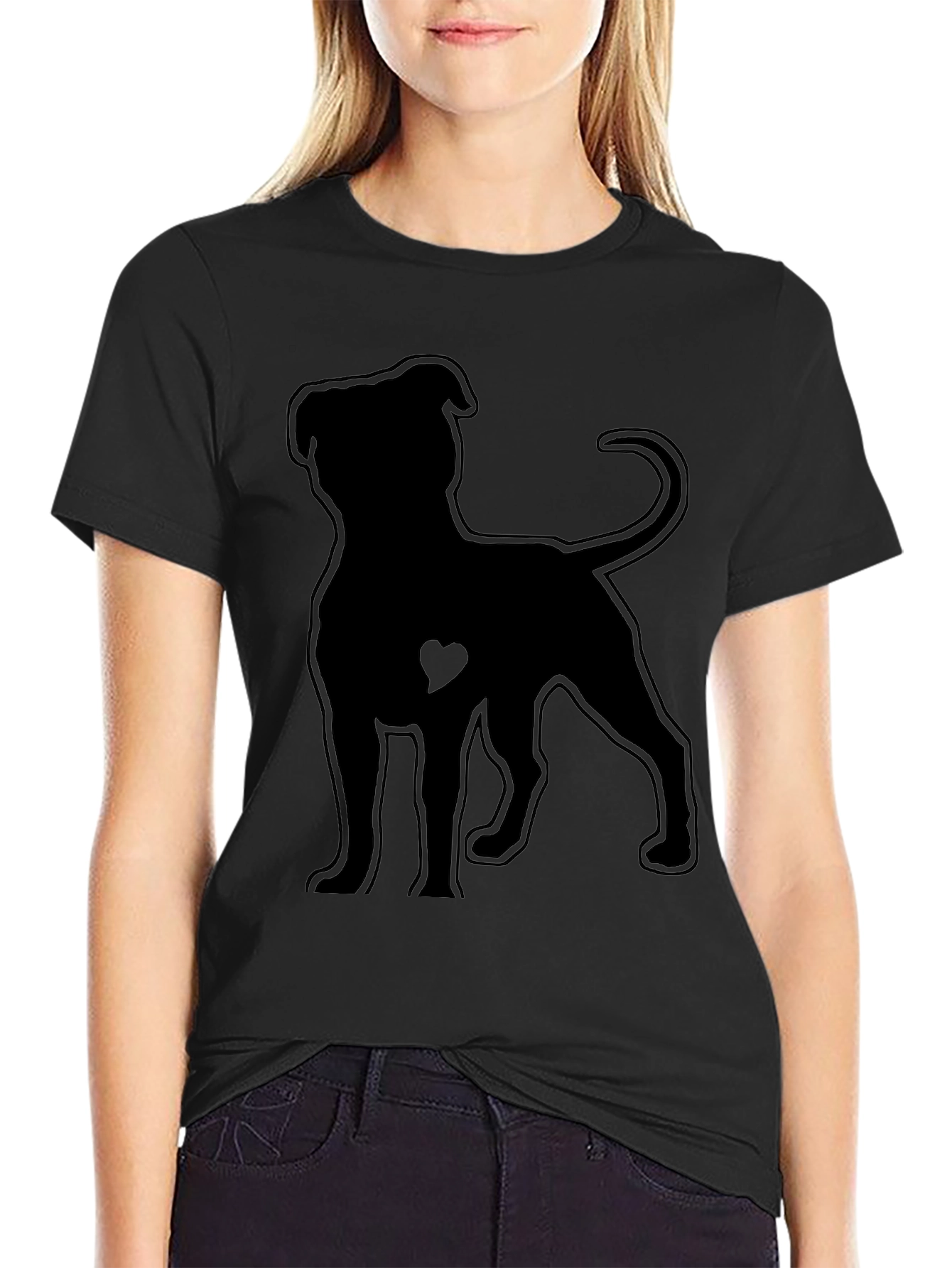 Pitbull Heart Silhouette Black T-Shirt