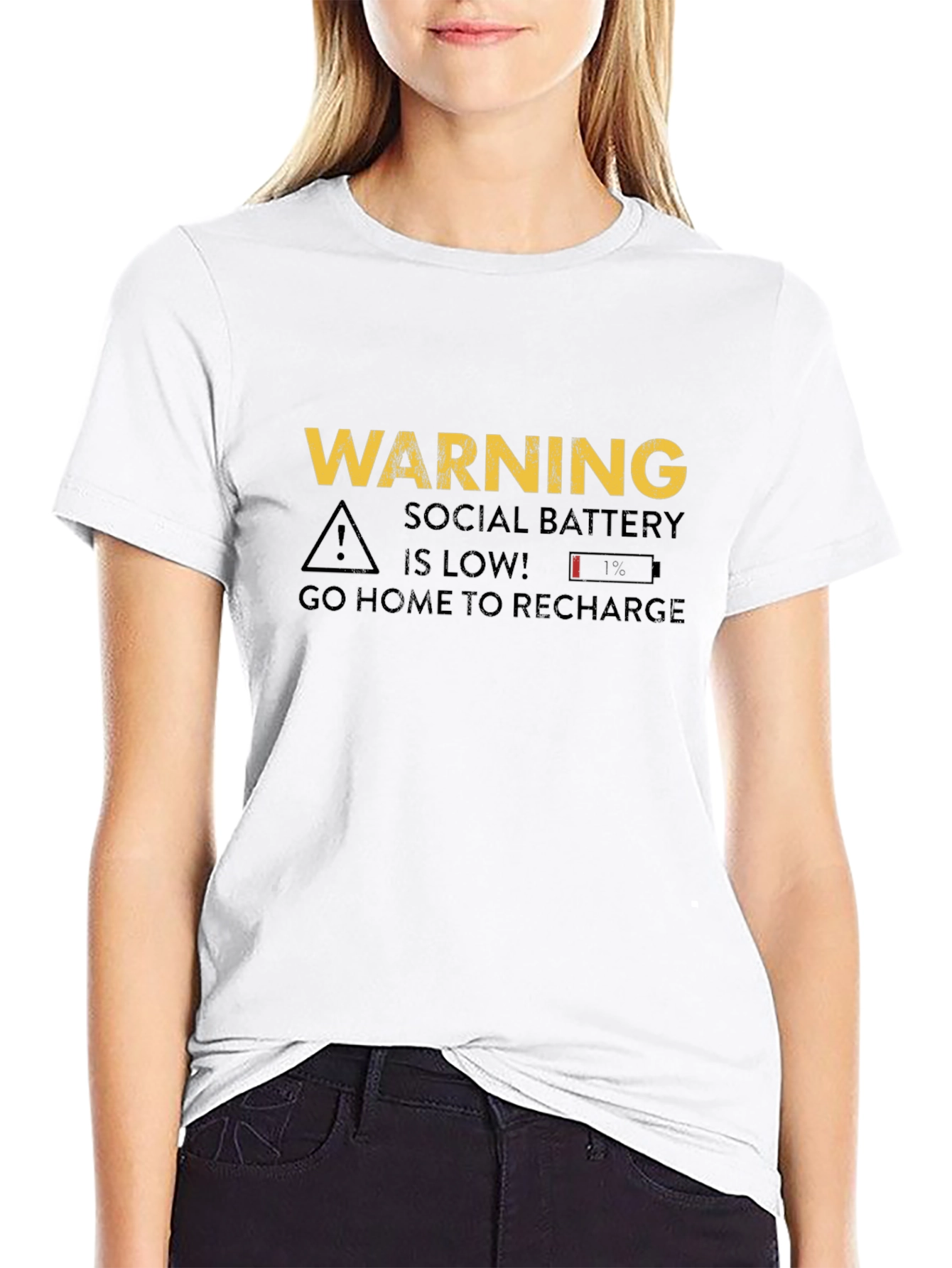 Warning Social Battery Low T-Shirt - Recharge!