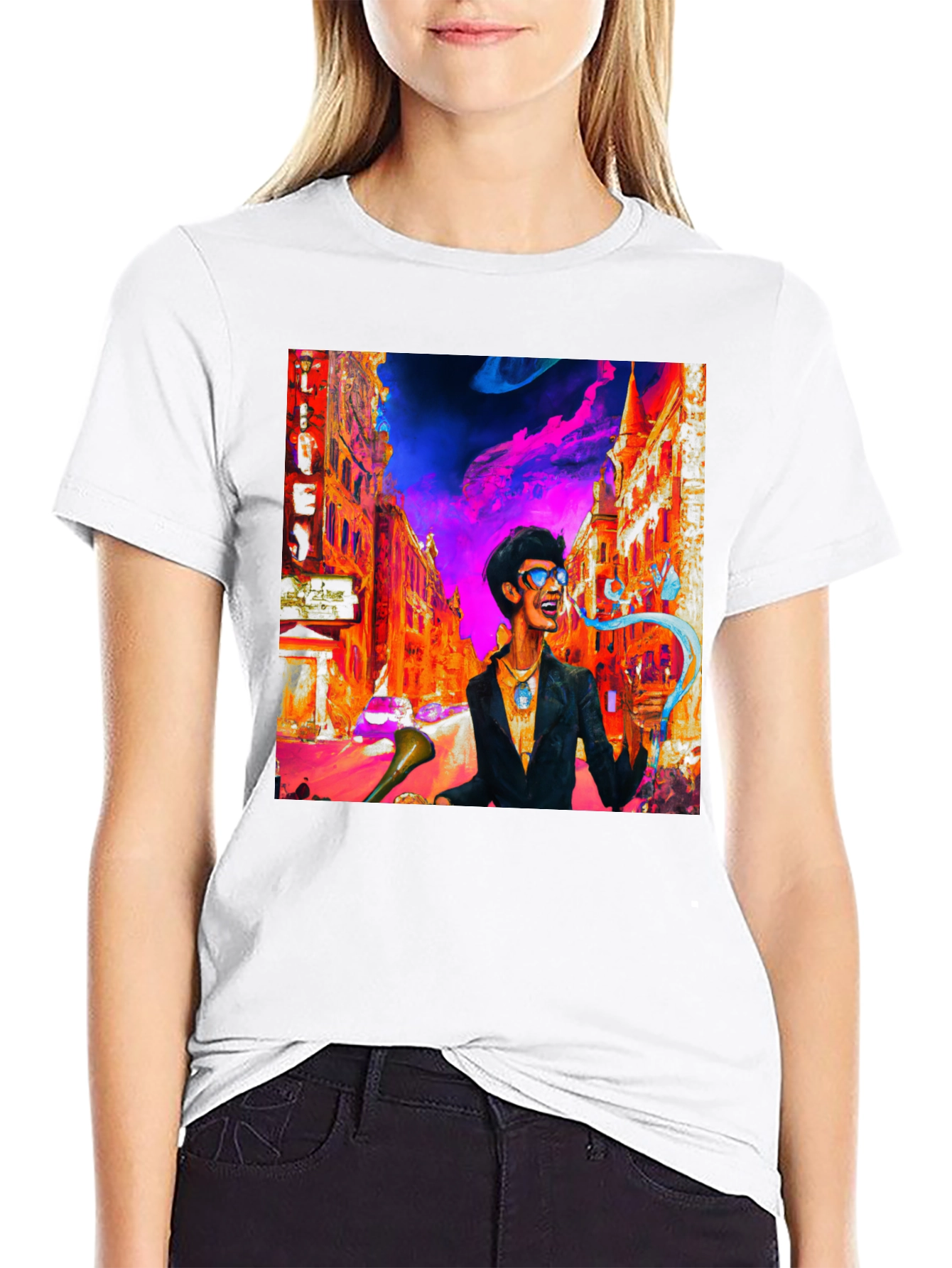 Funky Cityscape Graphic Tee - Vibrant Art Print