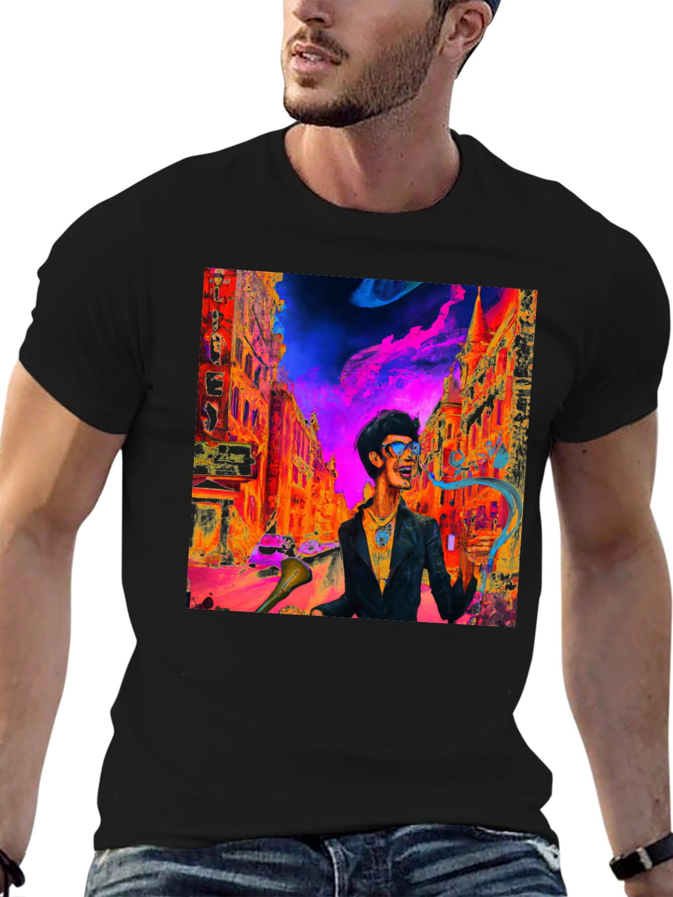 Funky Cityscape Graphic Tee - Vibrant Art Print