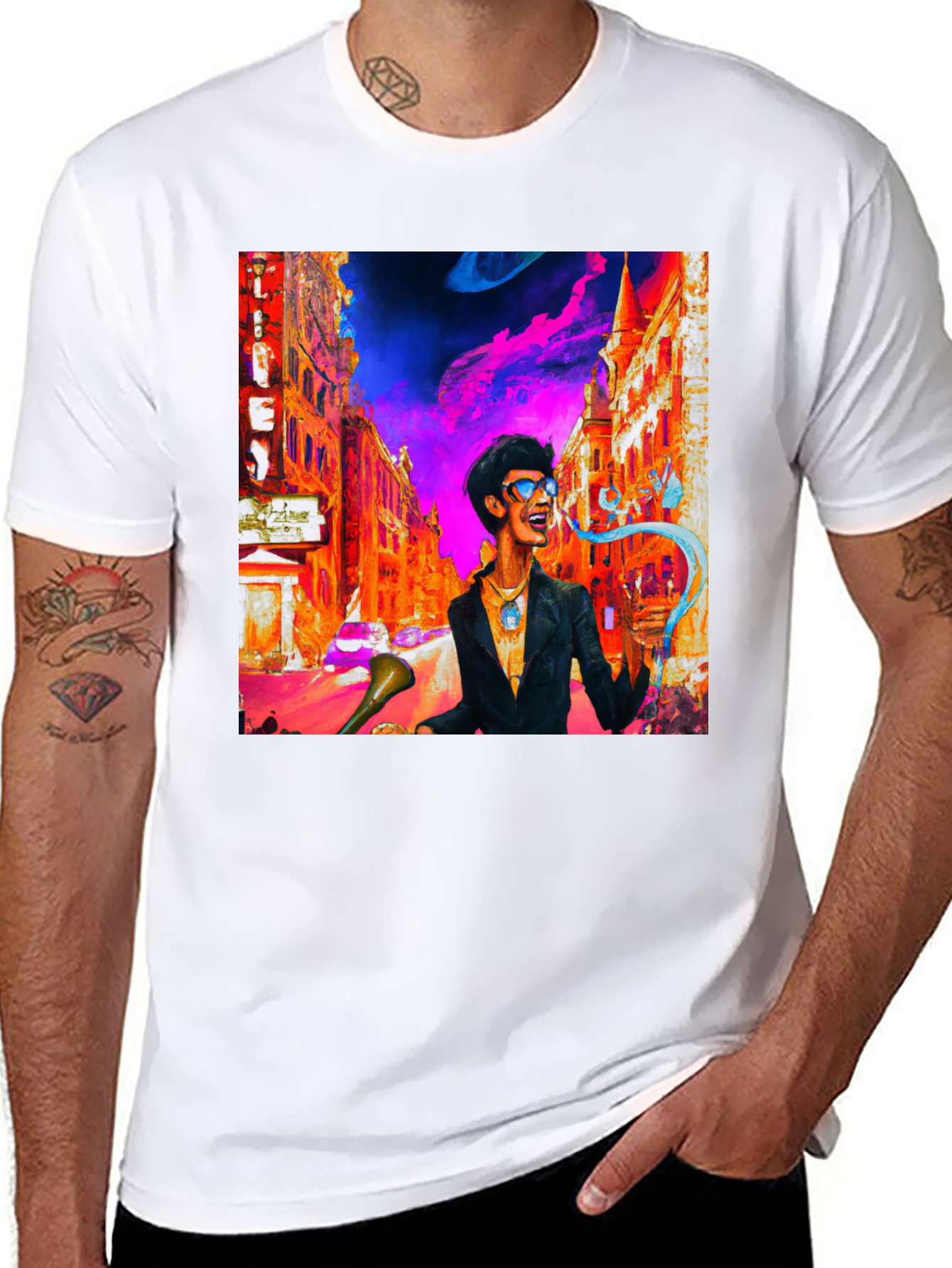 Funky Cityscape Graphic Tee - Vibrant Art Print