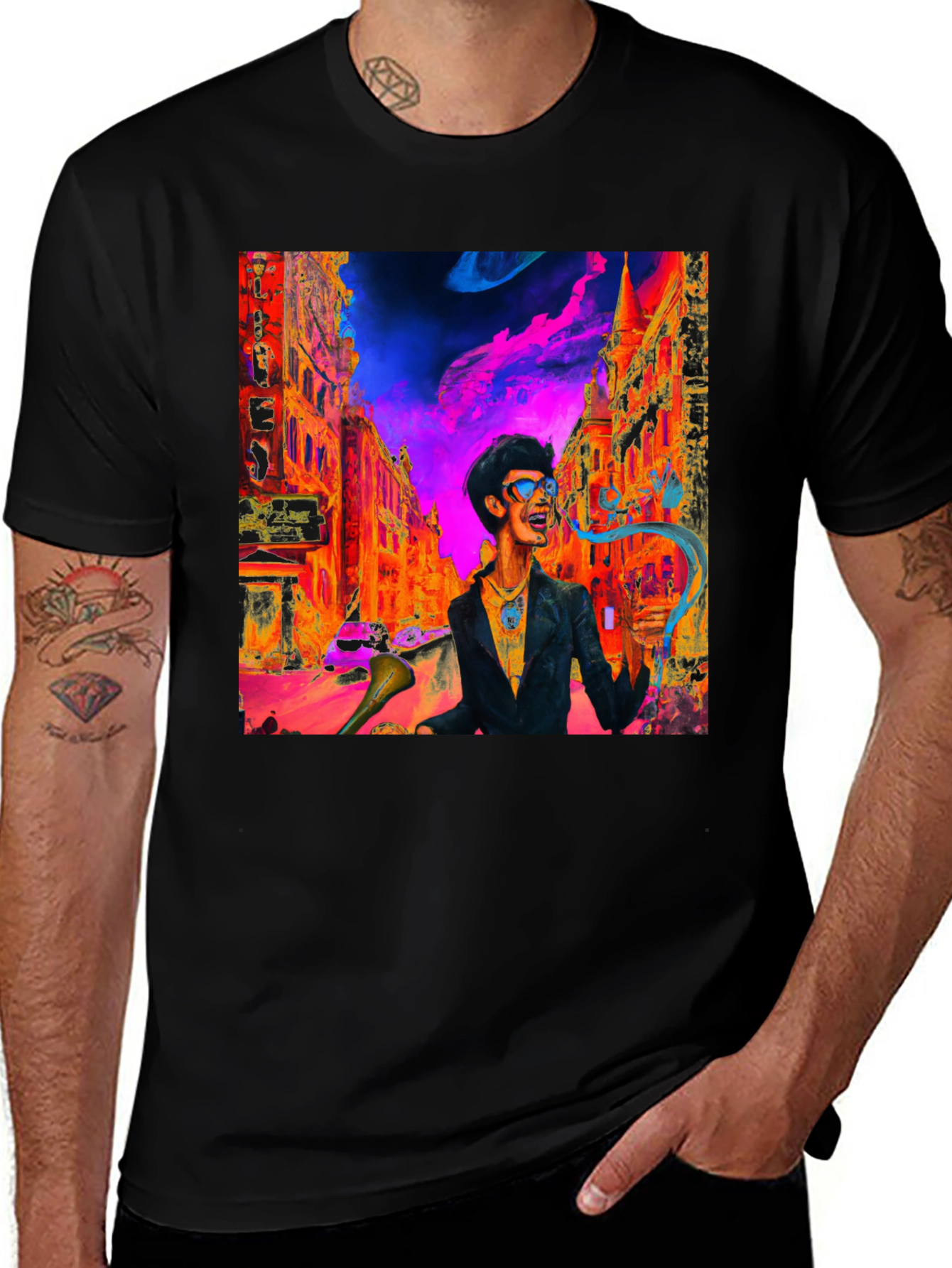 Funky Cityscape Graphic Tee - Vibrant Art Print