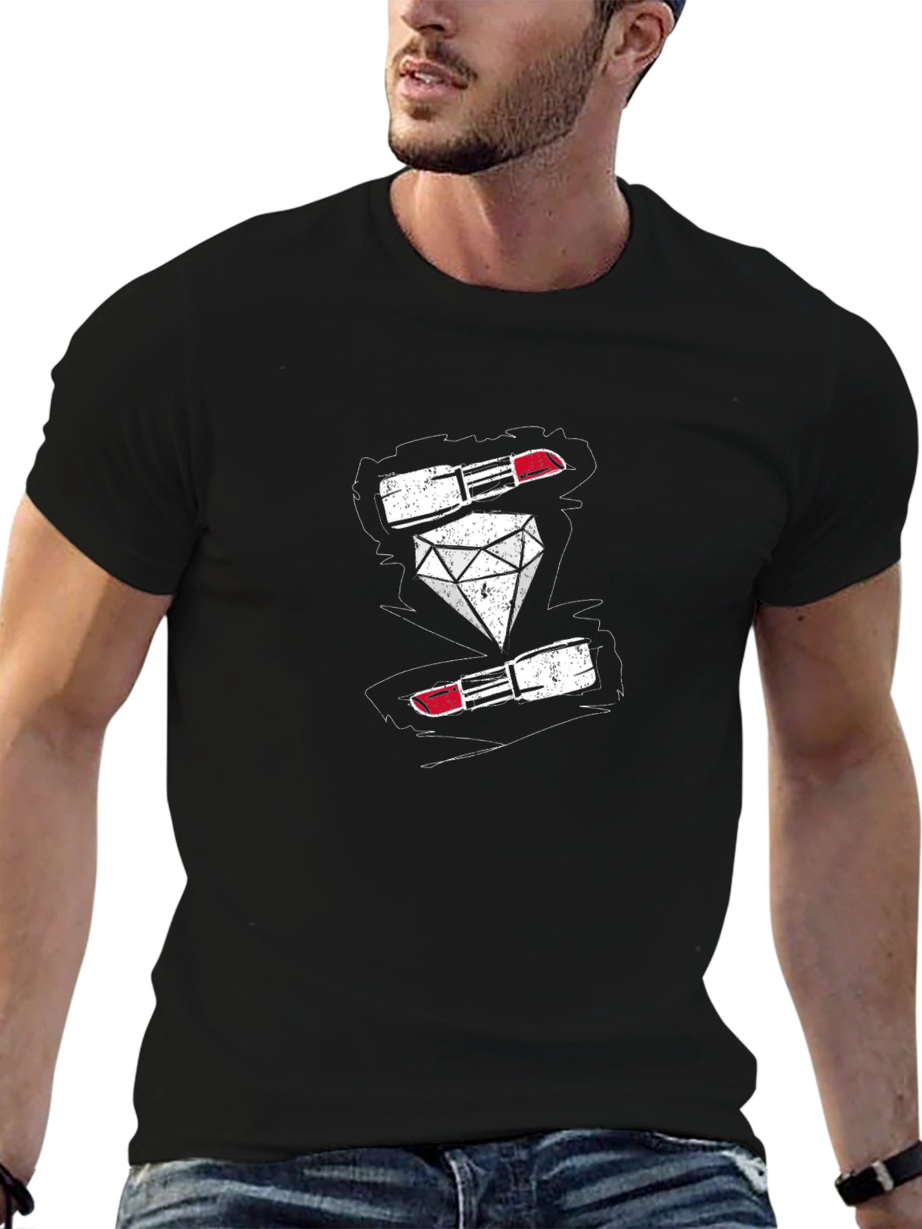 Diamond & Lipstick Graphic Print Mens Black T-Shirt