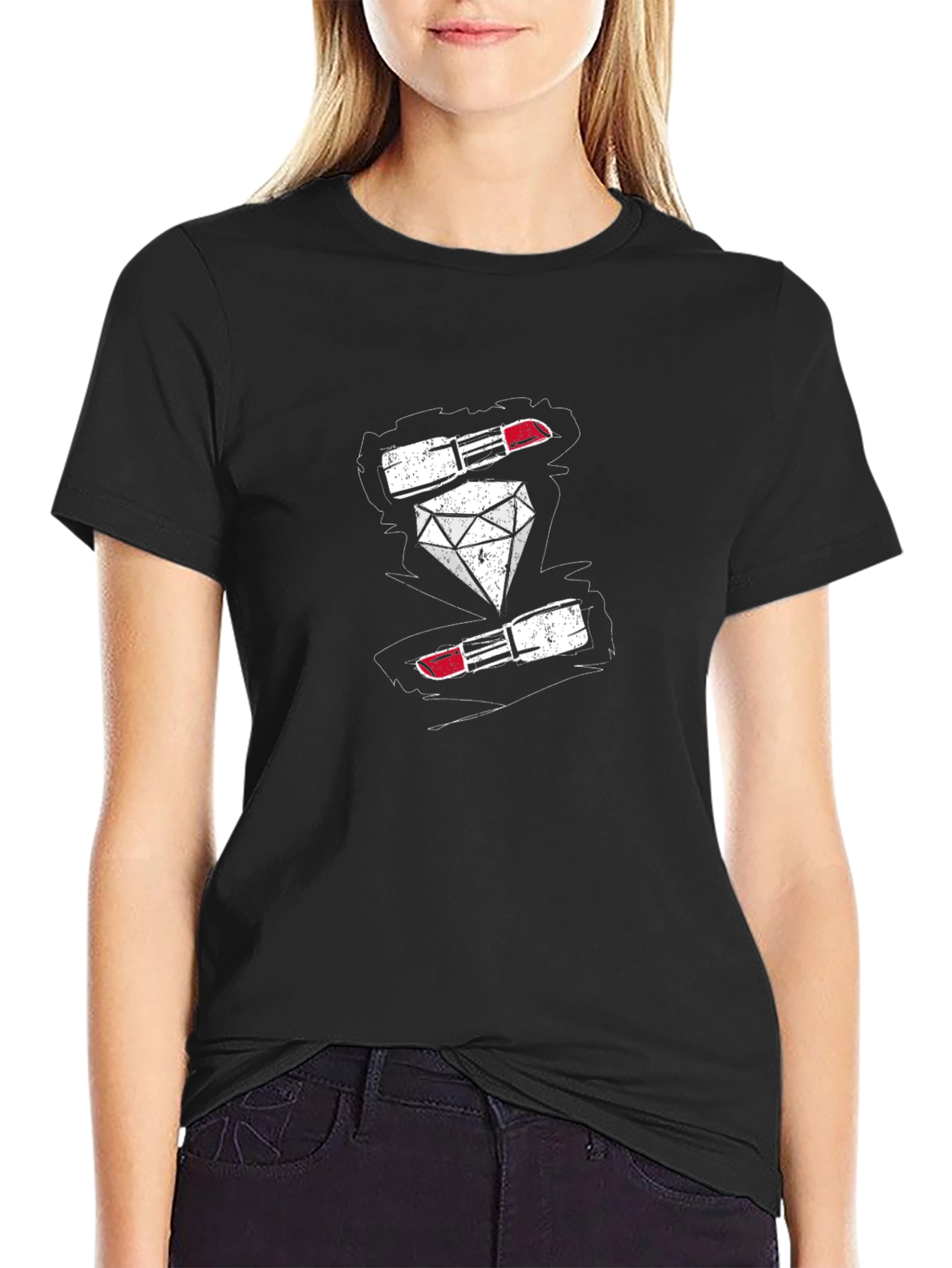 Diamond & Lipstick Graphic Print Mens Black T-Shirt