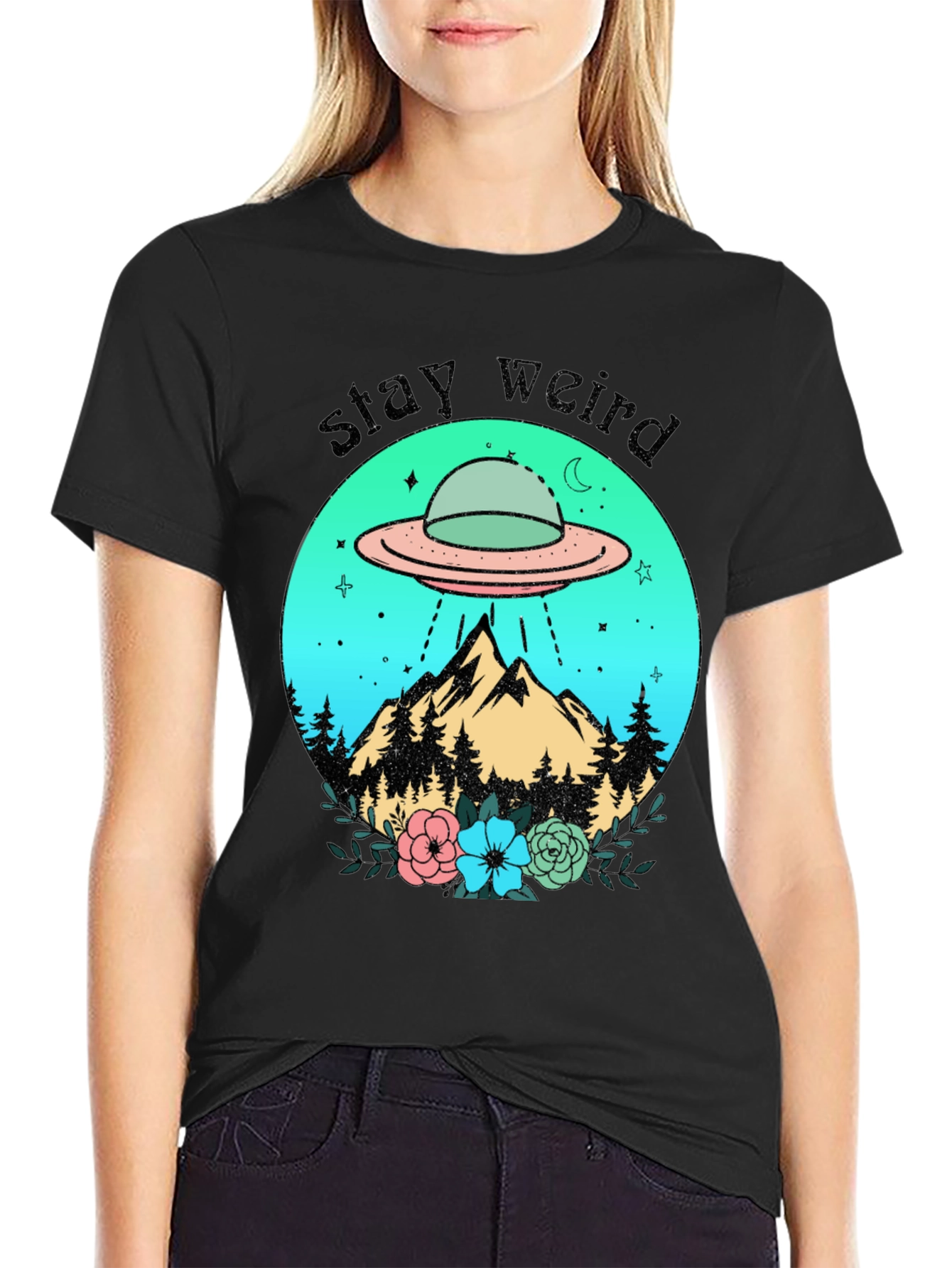 Stay Weird Alien UFO Graphic T-Shirt