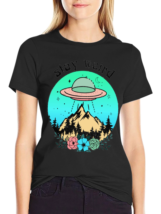 Stay Weird Alien UFO Graphic T-Shirt