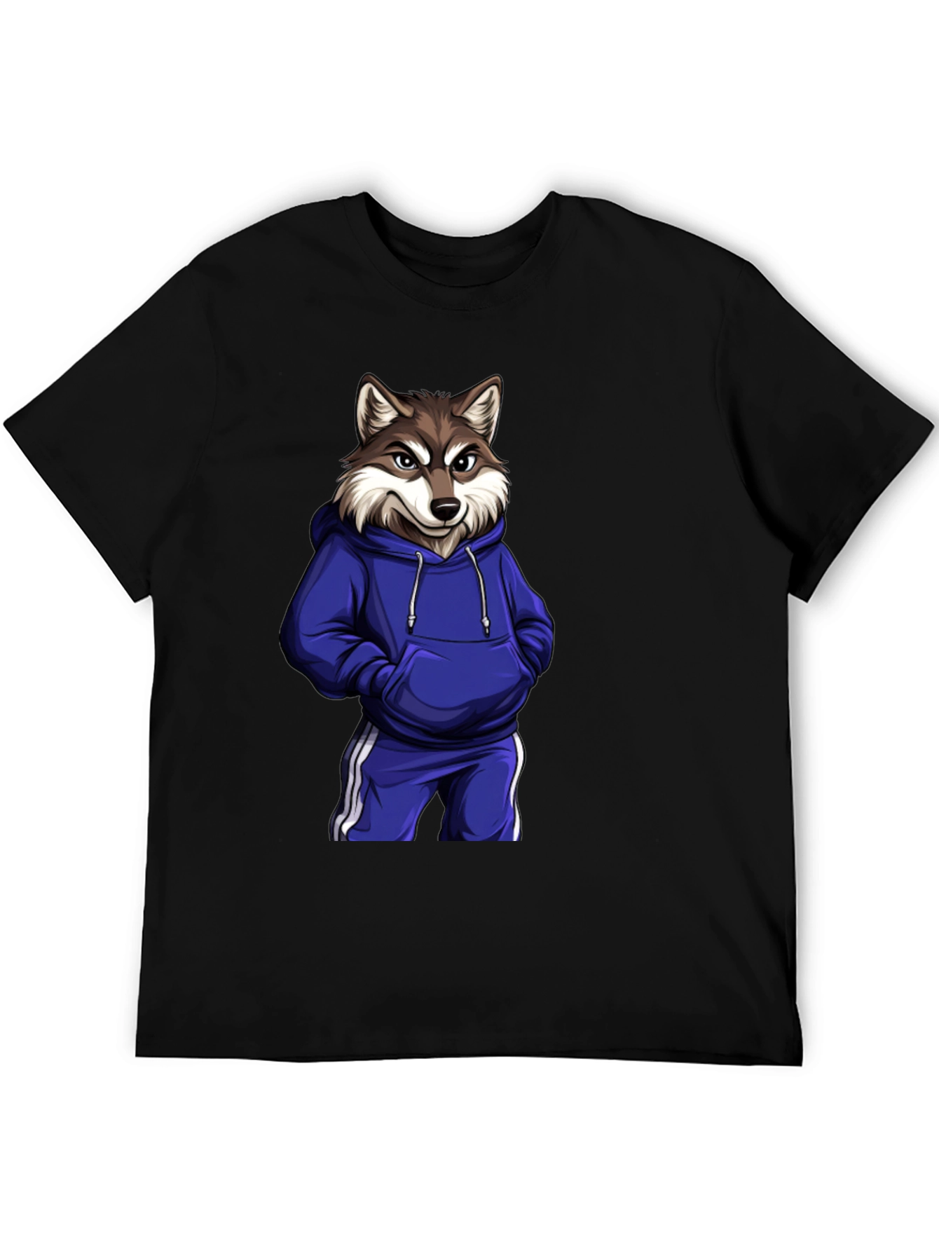 Cool Wolf Cartoon Graphic Black T-Shirt