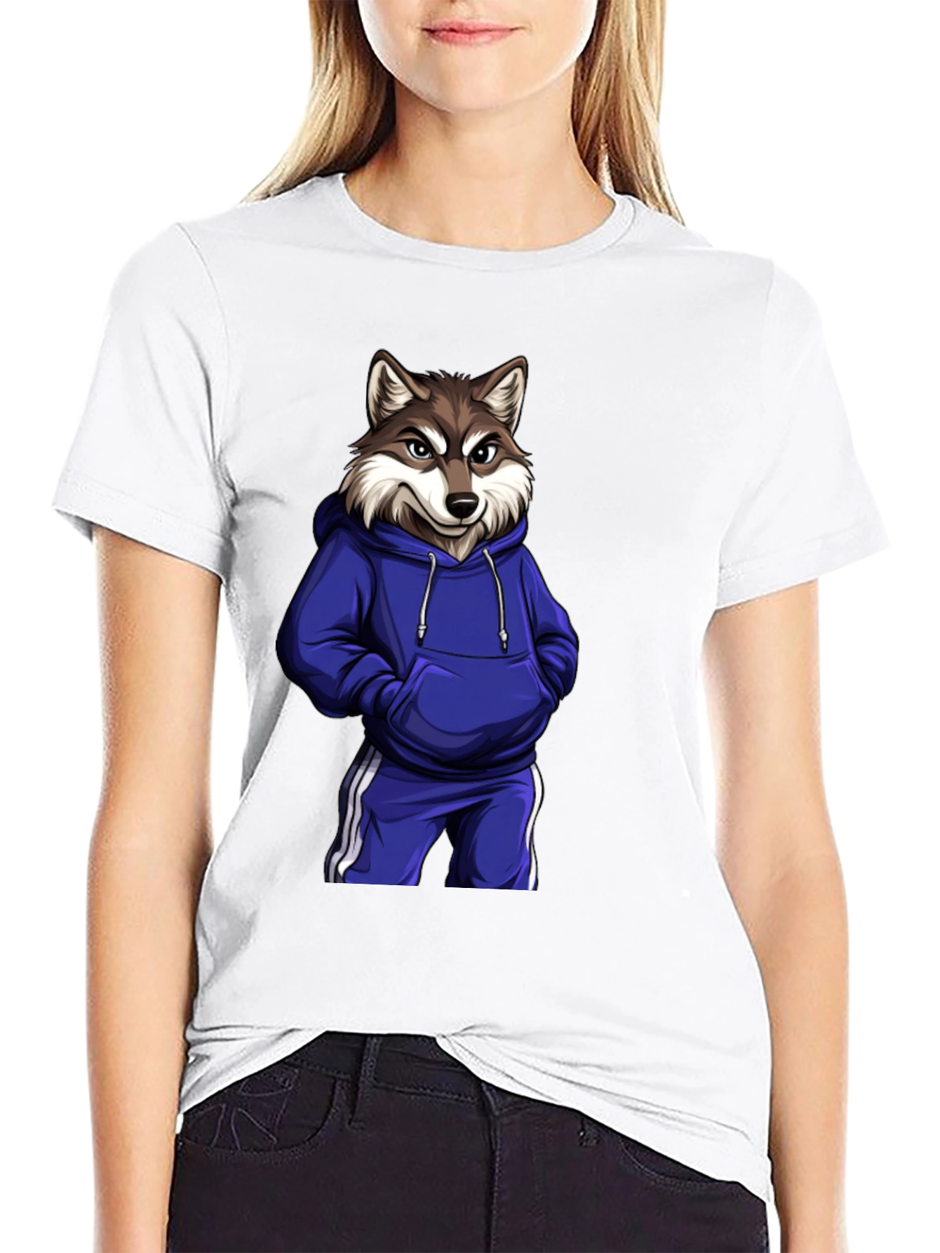 Cool Wolf Cartoon Graphic Black T-Shirt