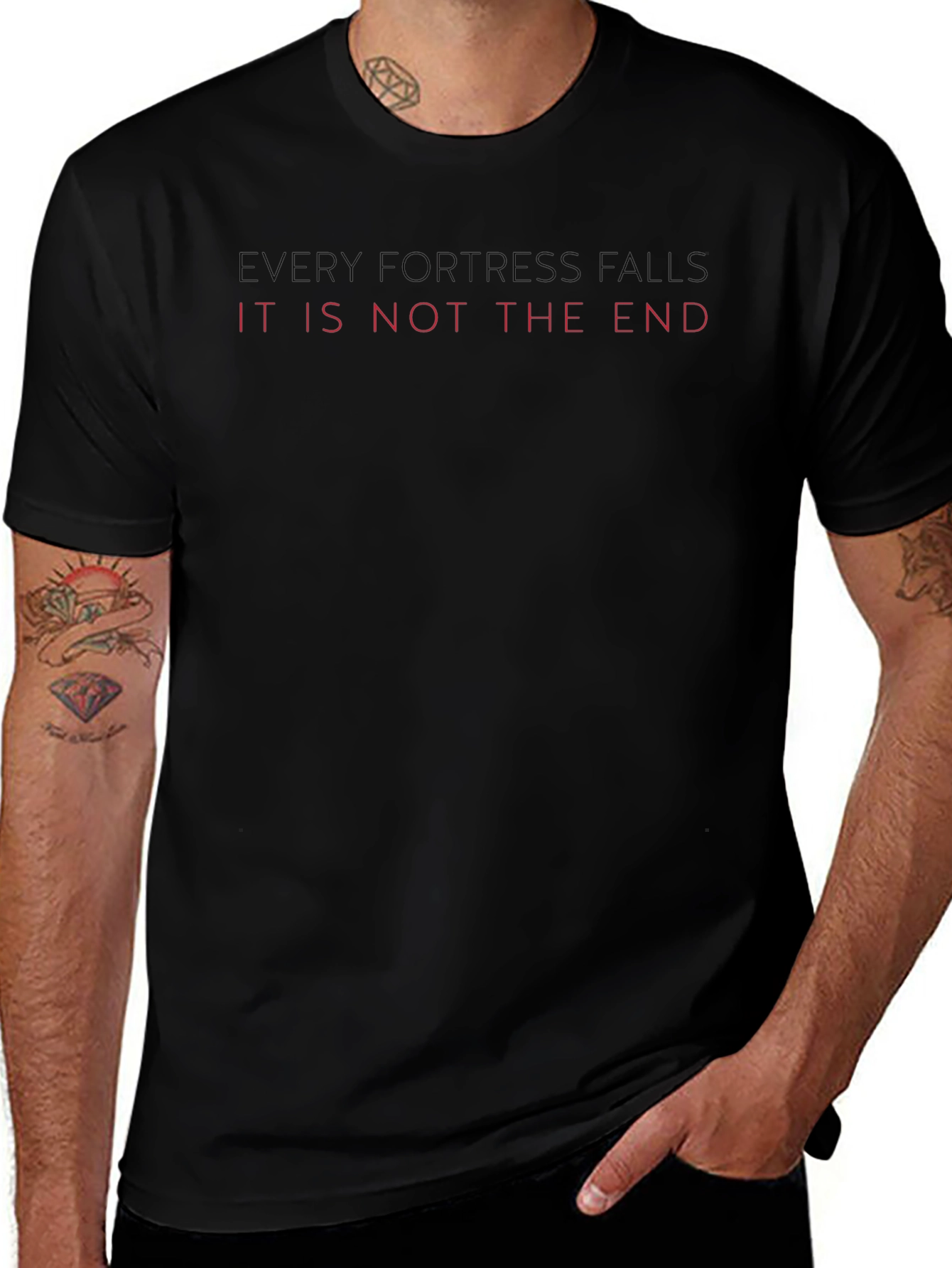 Every Fortress Falls Mens Black Graphic Tee