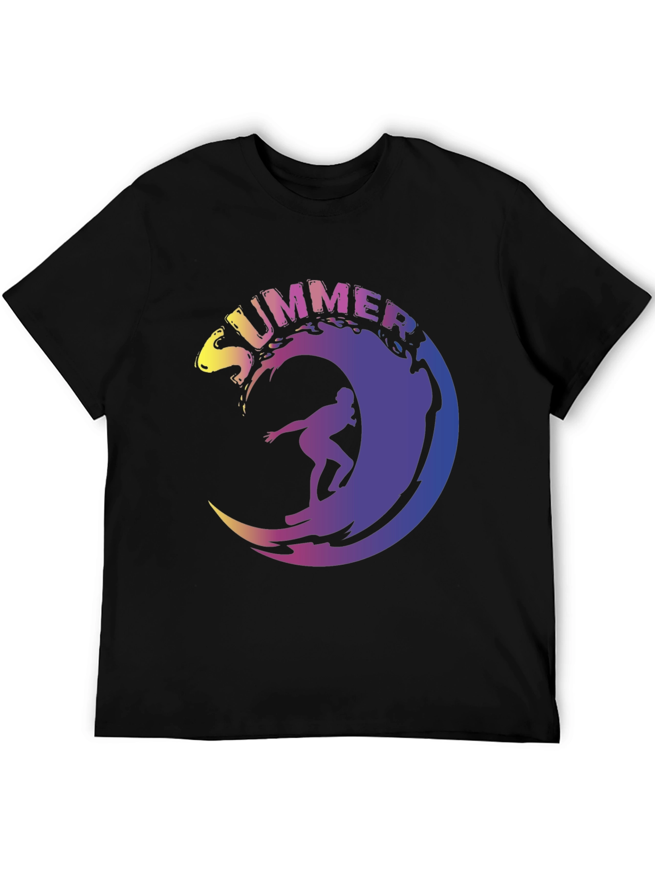 Summer Surfing Wave Graphic Tee - Black