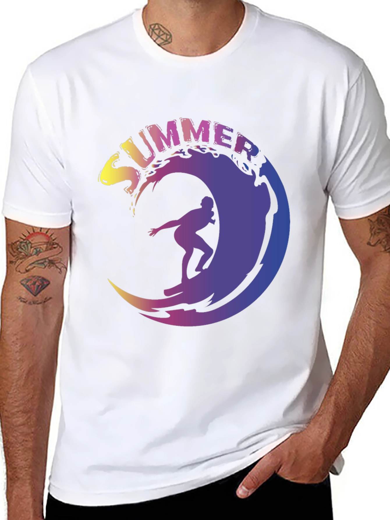 Summer Surfing Wave Graphic Tee - Black