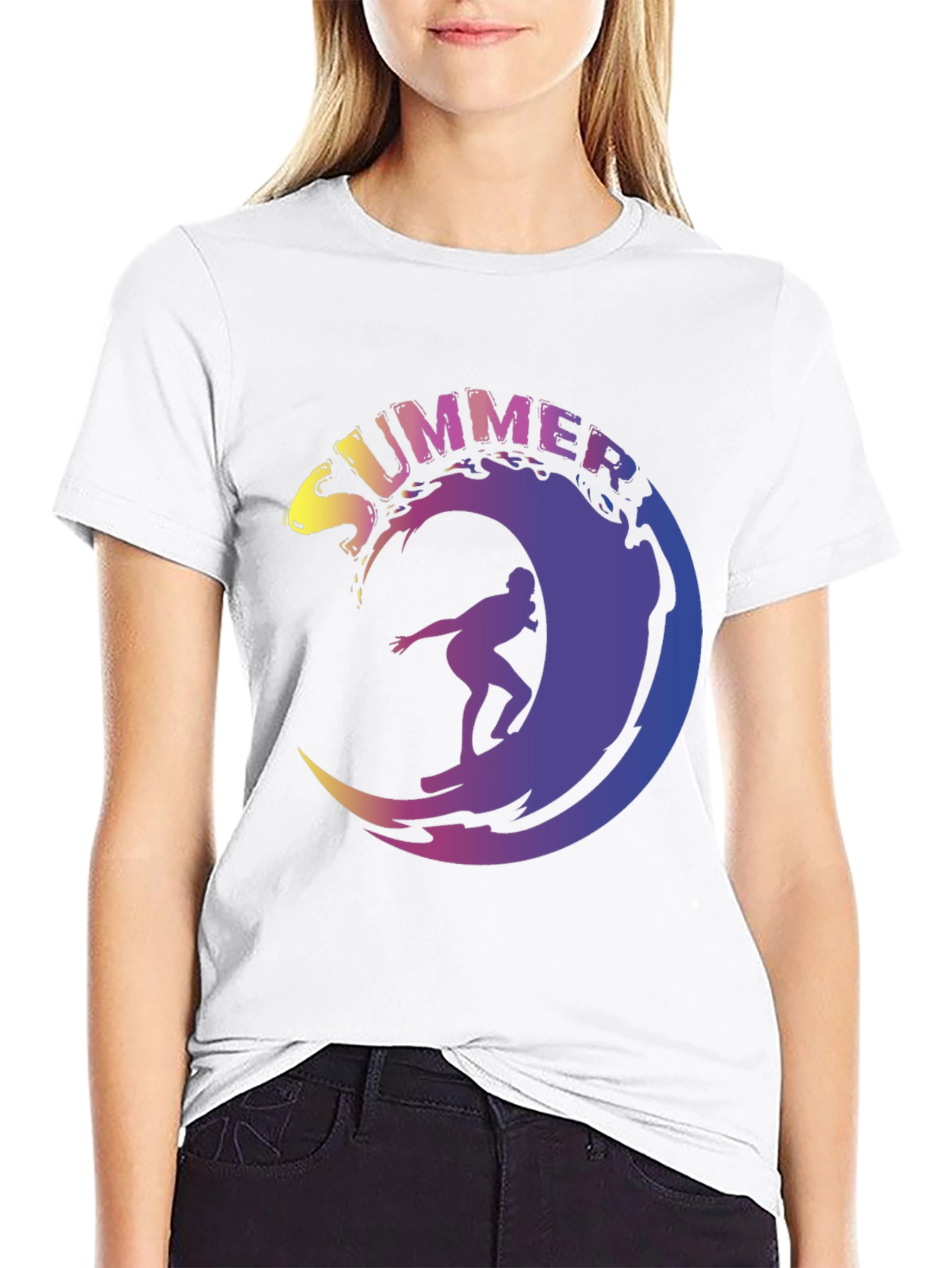 Summer Surfing Wave Graphic Tee - Black