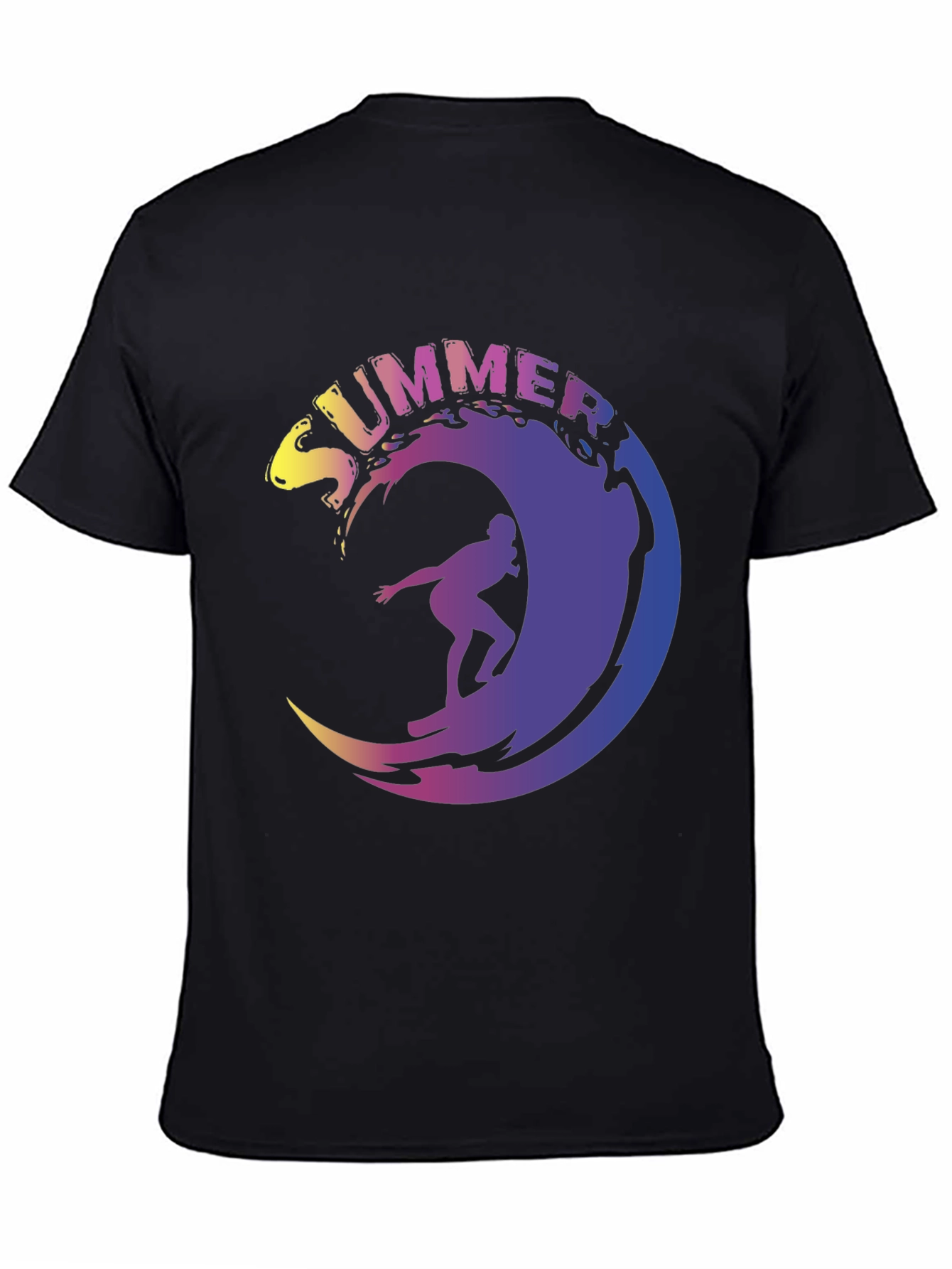 Summer Surfing Wave Graphic Tee - Black