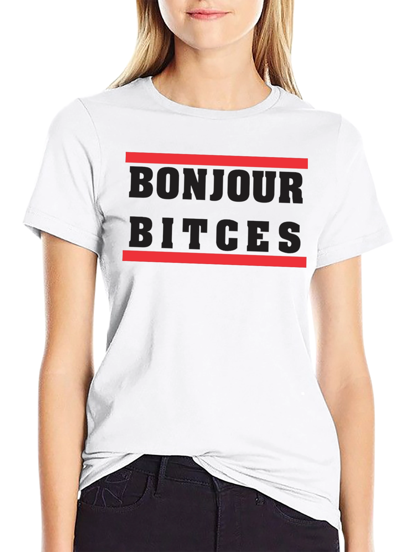 Bonjour Bitches Graphic Tee - Black Casual T-Shirt