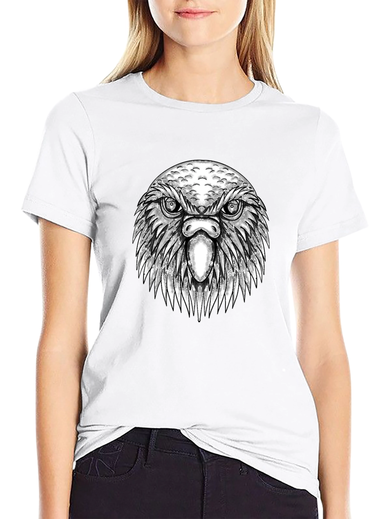 Eagle Head Graphic Tee - Black Cotton T-Shirt