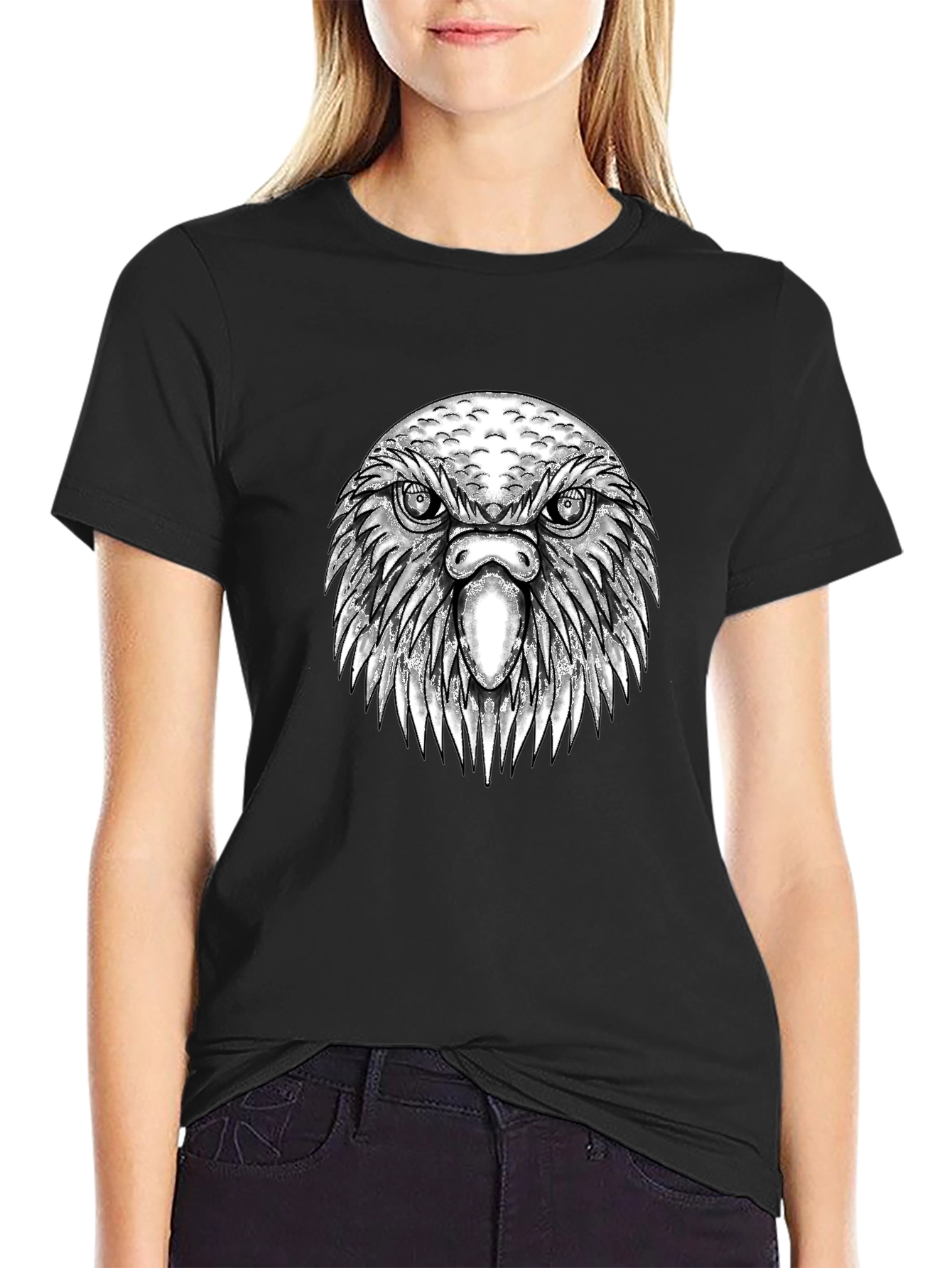 Eagle Head Graphic Tee - Black Cotton T-Shirt