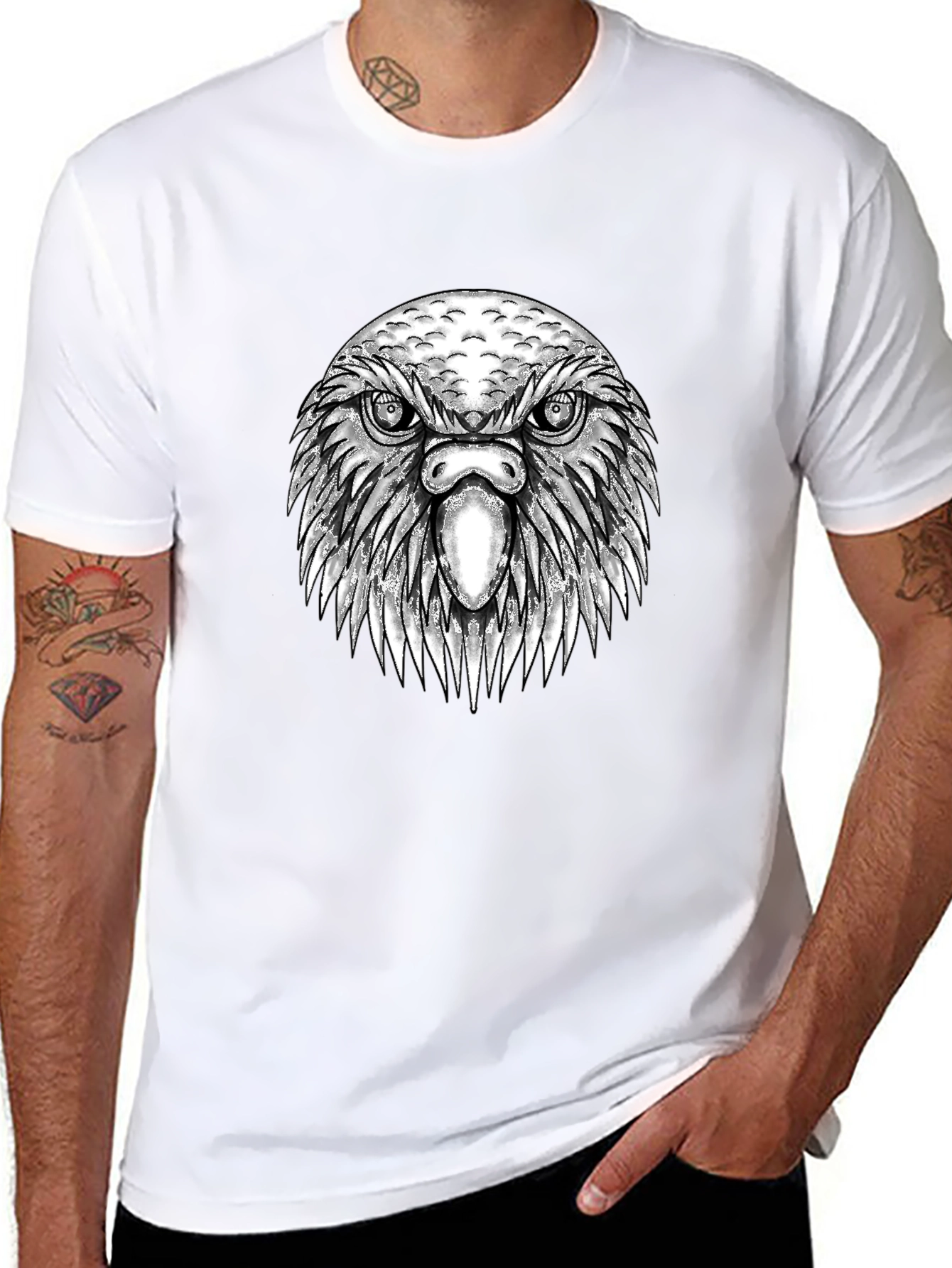 Eagle Head Graphic Tee - Black Cotton T-Shirt
