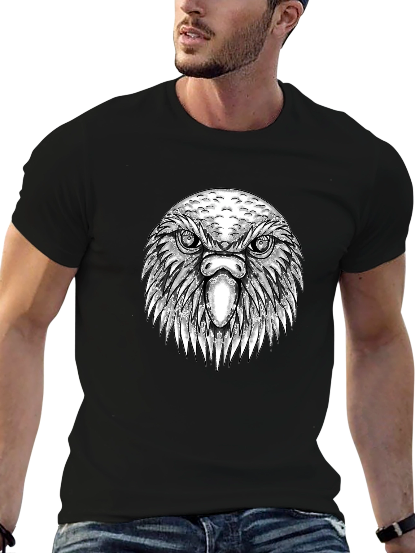 Eagle Head Graphic Tee - Black Cotton T-Shirt