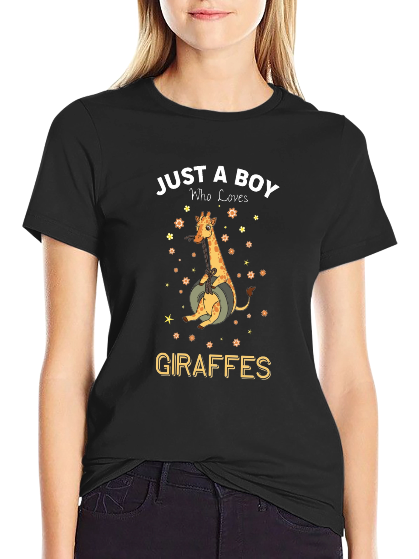 Boy Who Loves Giraffes Graphic Tee - Black