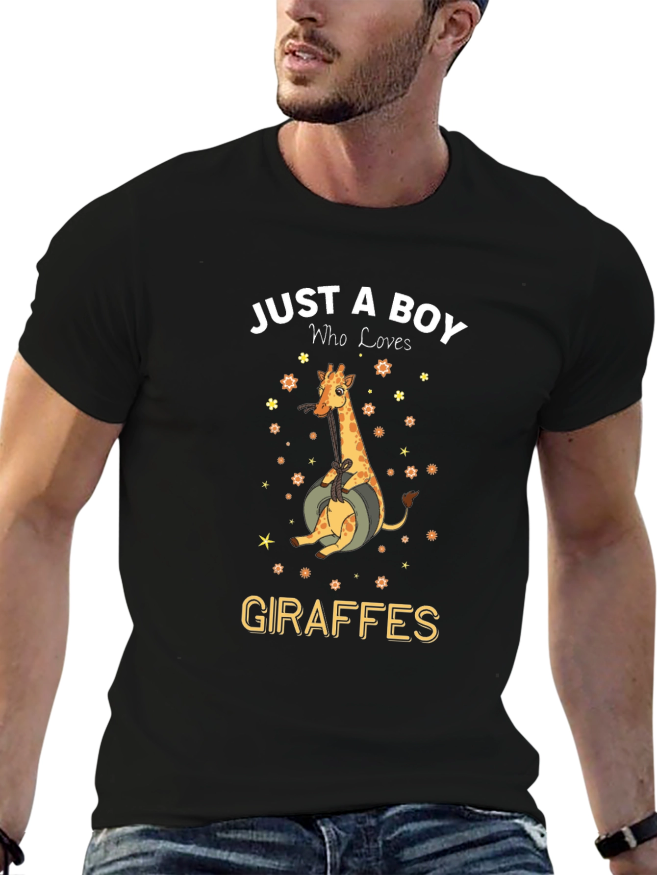 Boy Who Loves Giraffes Graphic Tee - Black