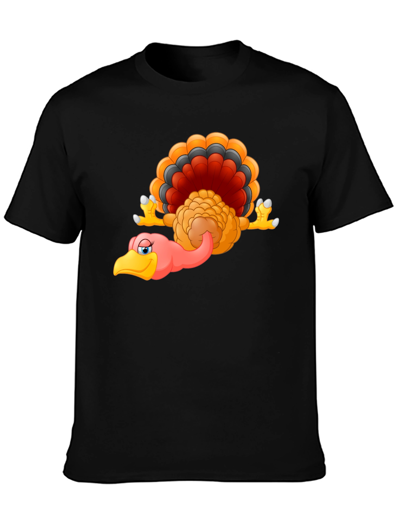 Funny Turkey Cartoon Black T-Shirt
