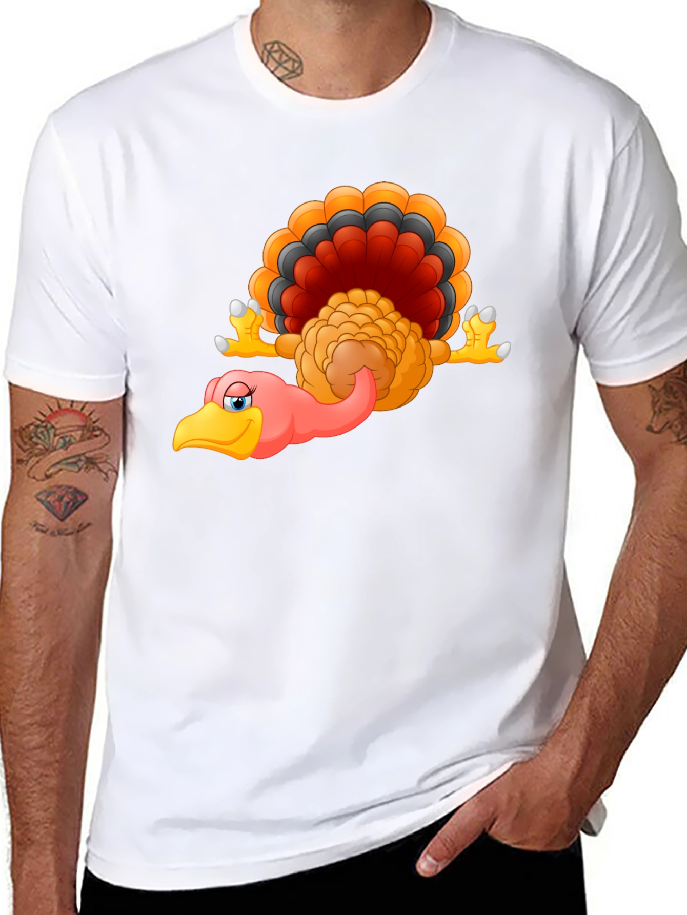 Funny Turkey Cartoon Black T-Shirt
