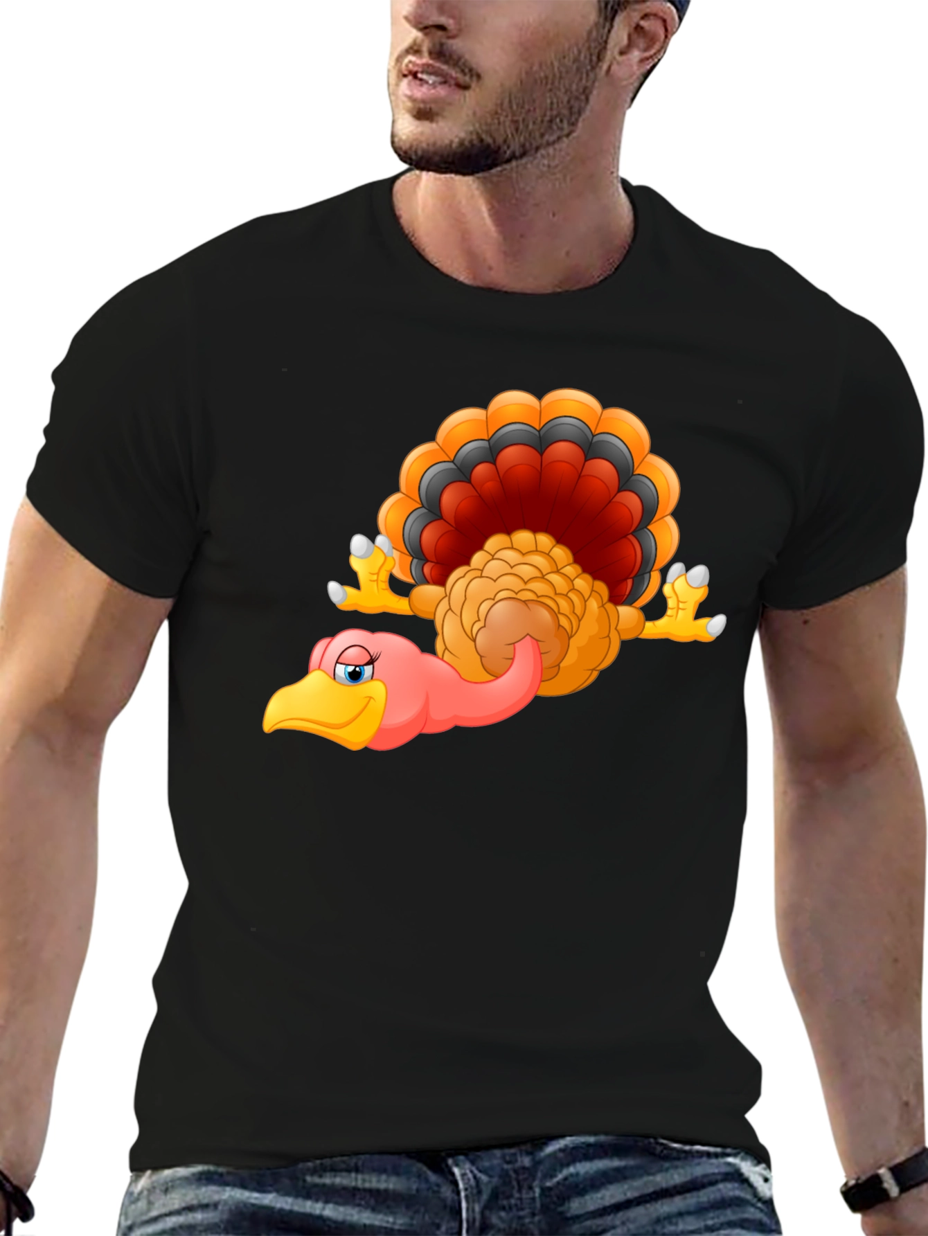 Funny Turkey Cartoon Black T-Shirt