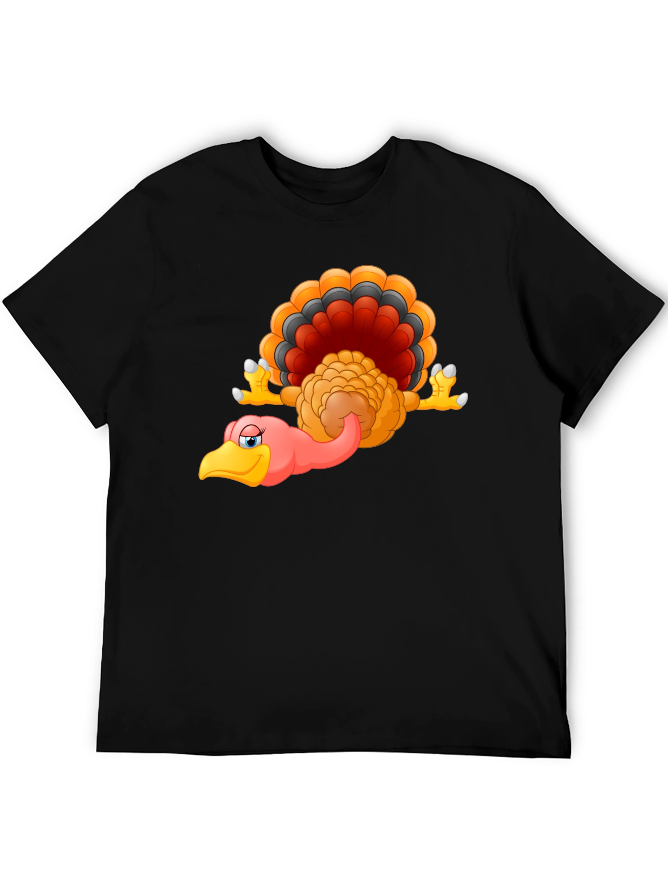 Funny Turkey Cartoon Black T-Shirt